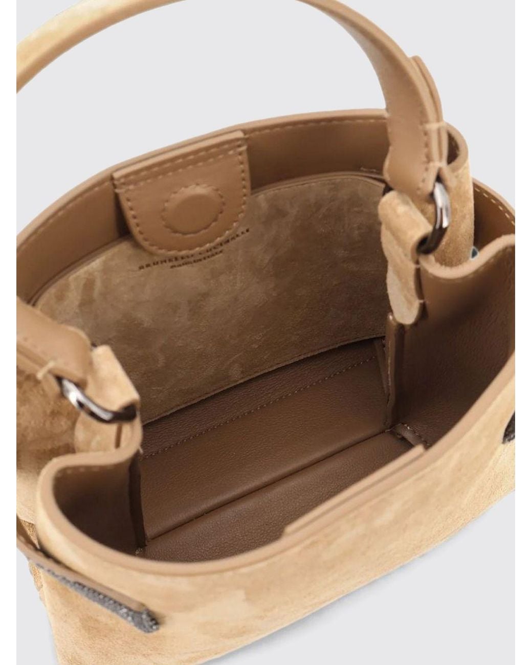 Brunello Cucinelli Natural Small Suede Handbag With Monili Embellishment