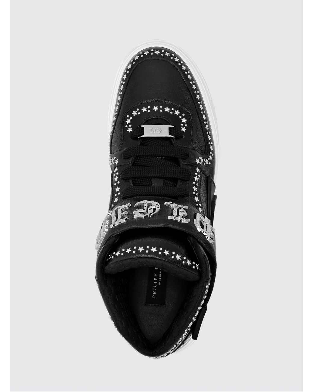 Philipp Plein Black Gothic High-Top Leather Sneakers With Studs And Star Applications for men