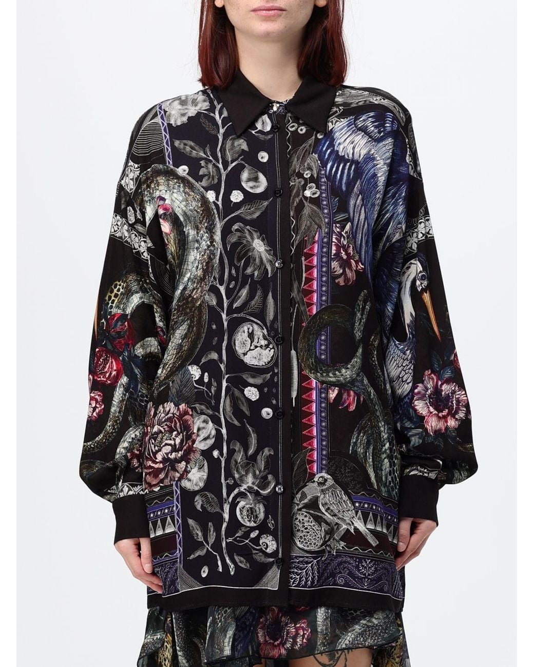 Just Cavalli Black All-Over Graphic Print Long-Sleeved Viscose Shirt