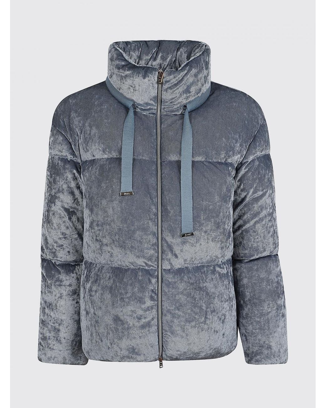 Herno Blue High-Neck Quilted Microfiber Down Jacket With Hood