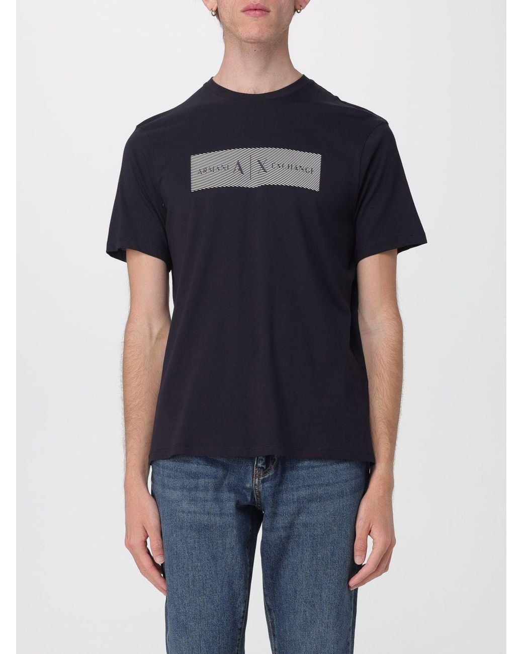 ARMANI EXCHANGE Black Crew Neck T-Shirt With Lettering Logo for men