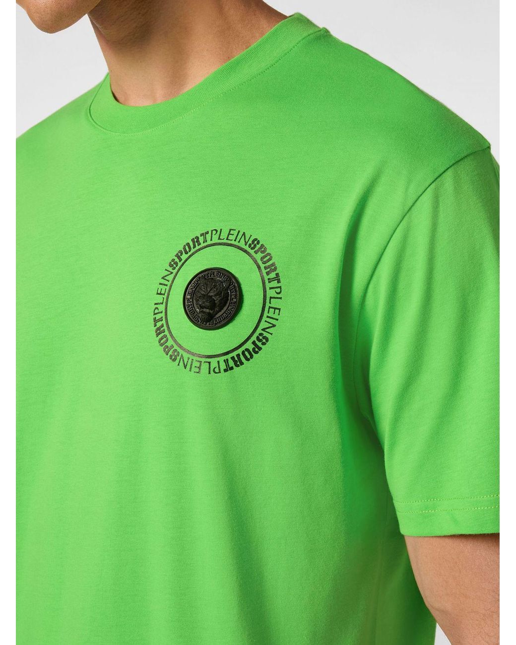 Philipp Plein Green Slim Fit Cotton T-Shirt With Contrast Logo On The Chest for men