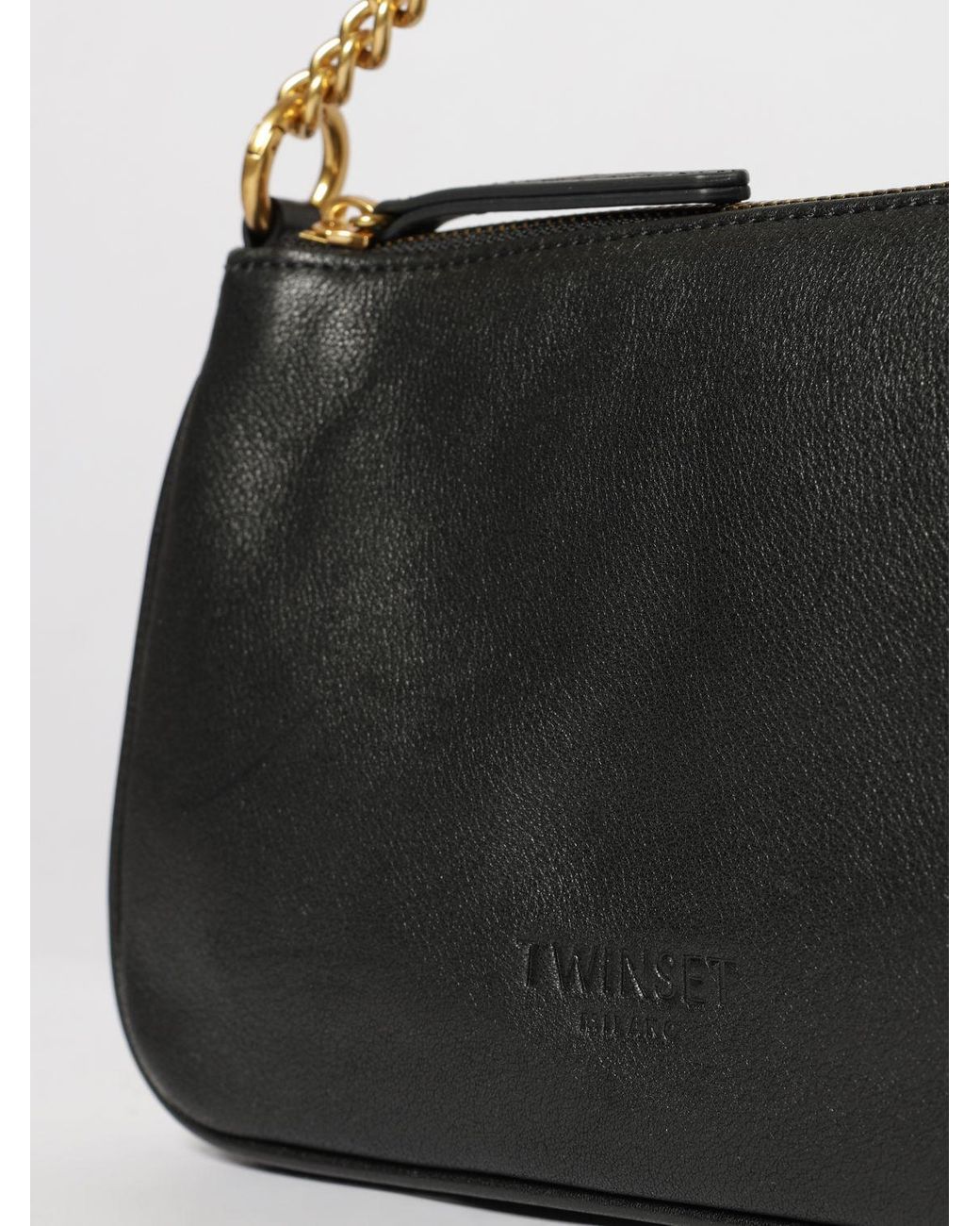 Twinset Black Leather Shoulder Bag With Metal Mesh Handle