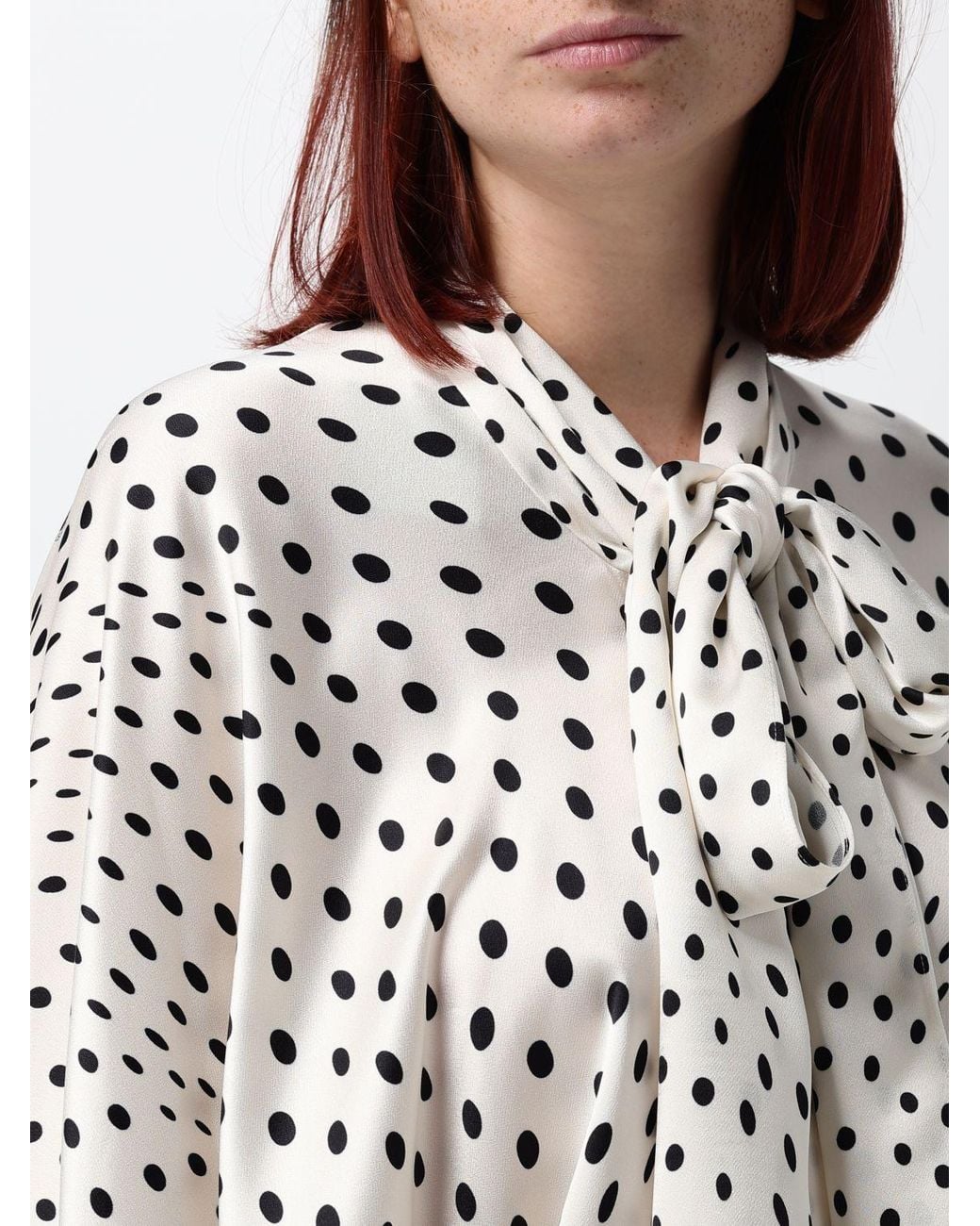 Stella McCartney White Polka-Dot Viscose Shirt With Pussy-Bow Collar