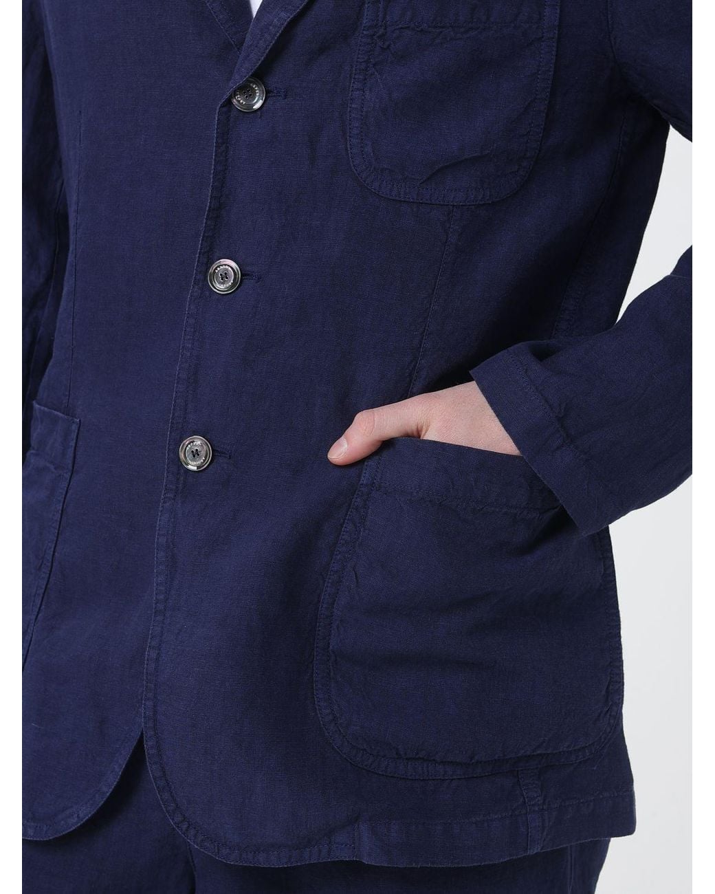Aspesi Blue Single-Breasted Linen Blazer for men