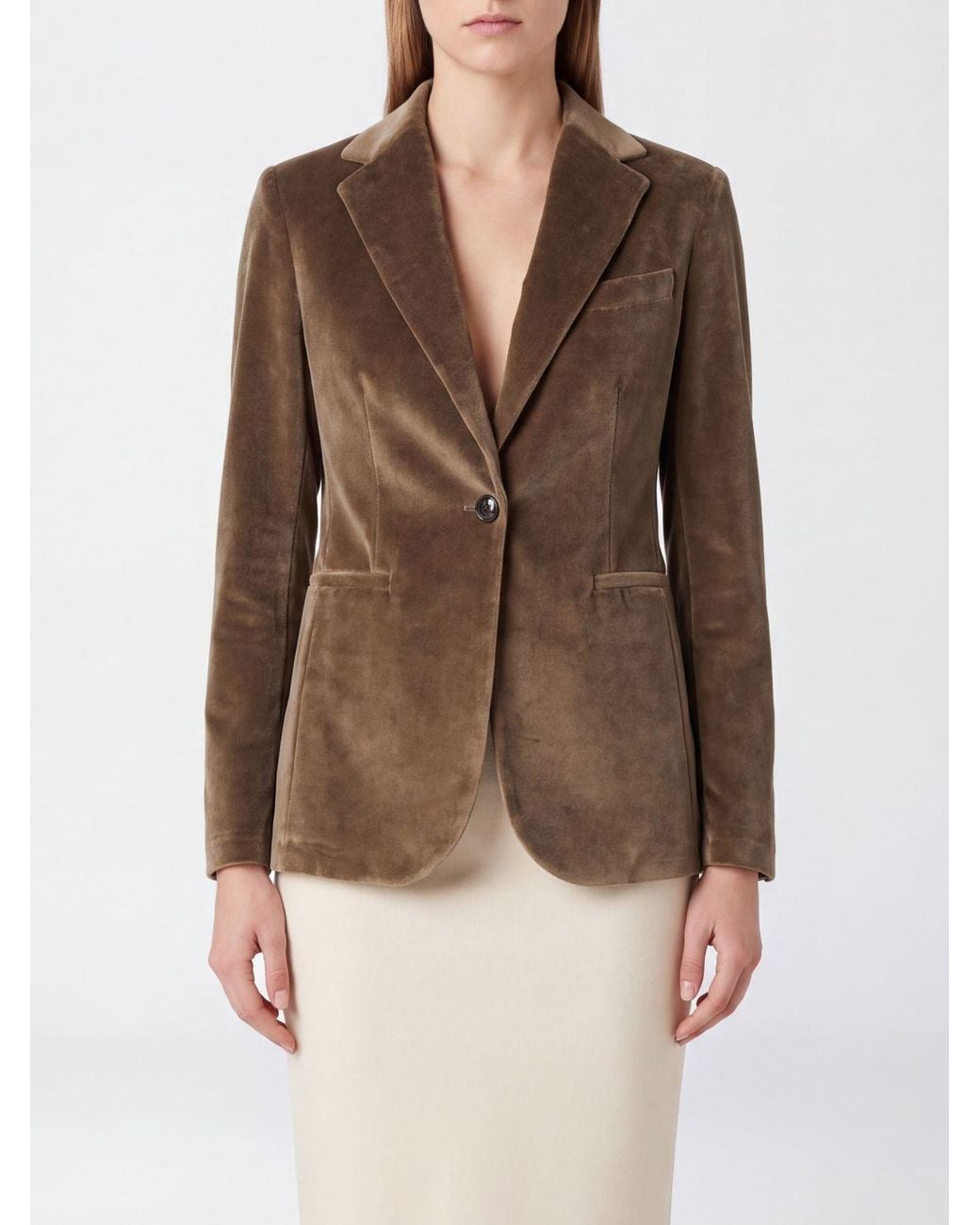 Circolo 1901 Brown Single-Breasted Velvet Blazer With Slit Pockets