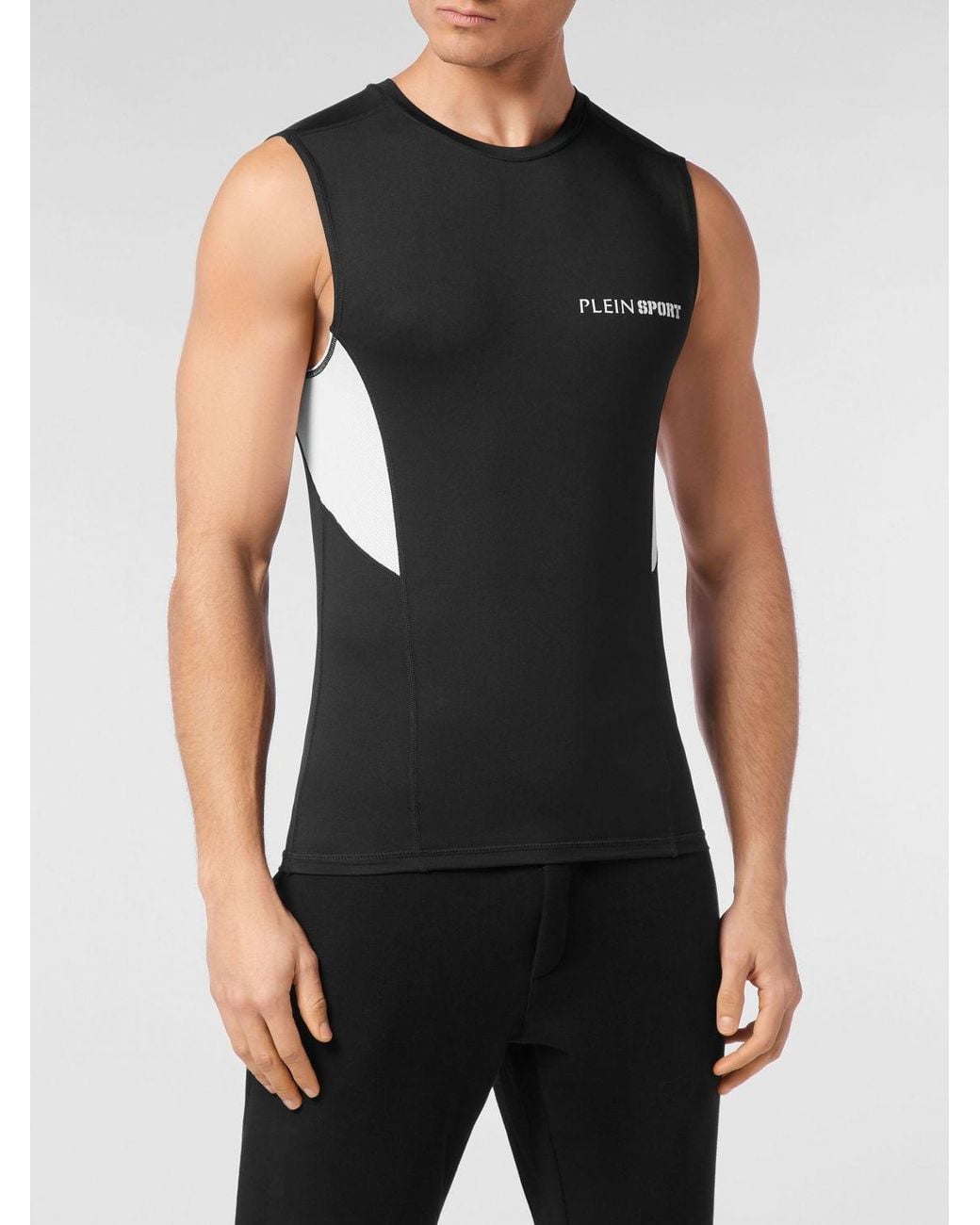 Philipp Plein Black Slim Fit Cotton Tank Top With Contrast Logo for men