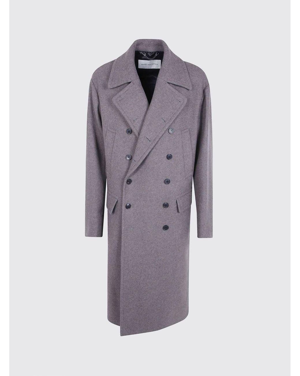 Dries Van Noten Gray Double-Breasted Long Coat for men