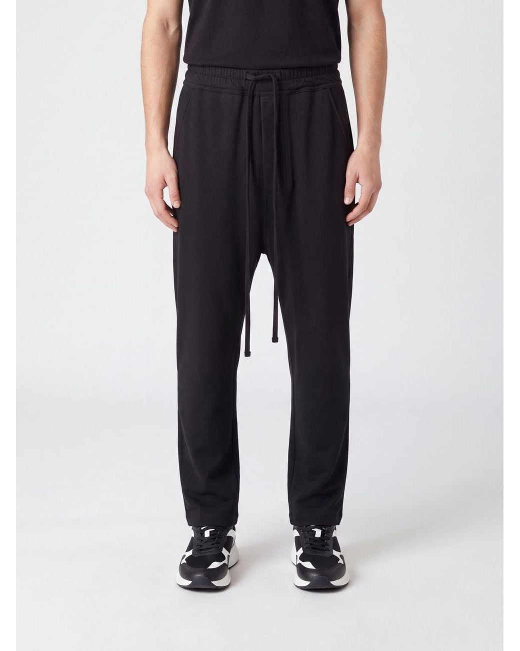 Thom Krom Black Stretch Cotton Jogging Trousers With Drawstring Waist for men