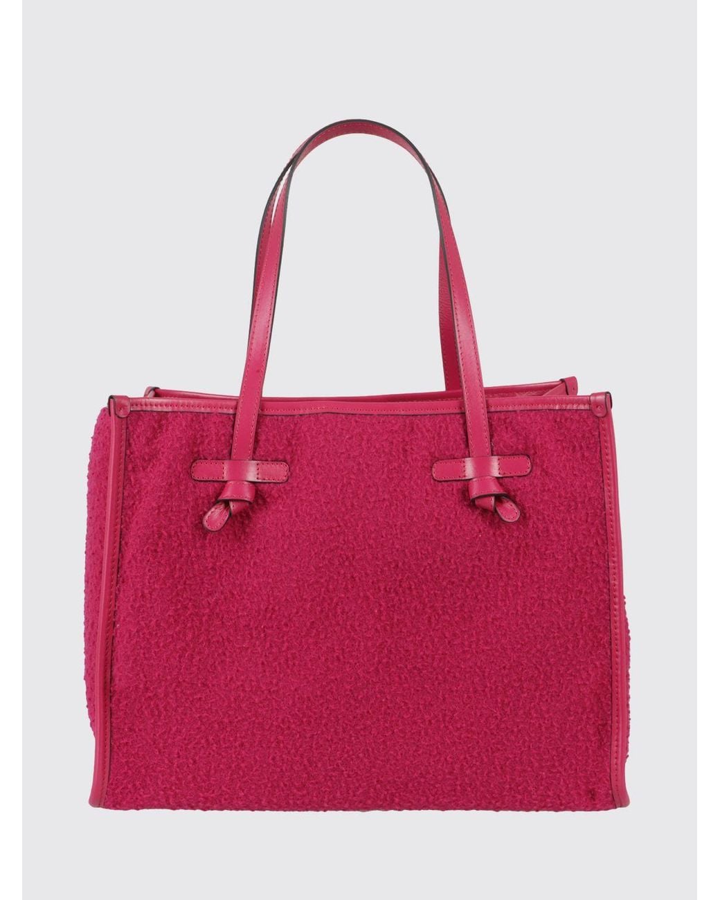 Gianni Chiarini Red Marcella Wool Tote Bag With Leather Handles And Inner Pouch