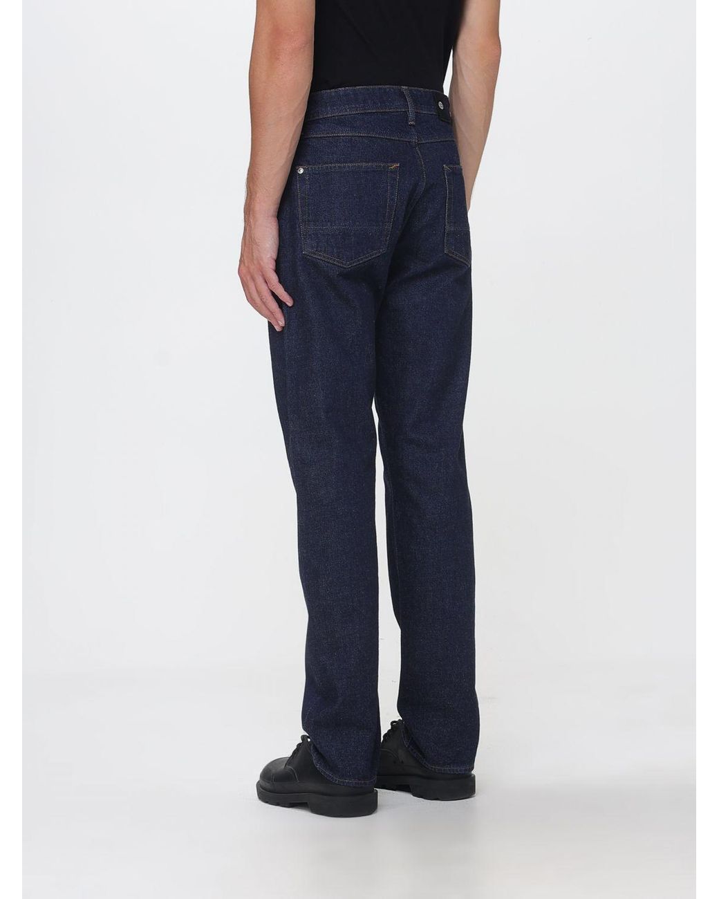 Stone Island Blue Straight Fit Cotton Denim Jeans With Compass Logo Patch for men