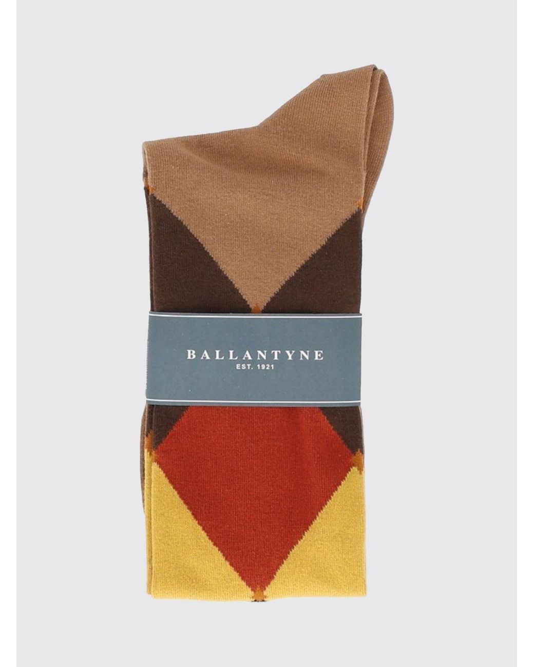 Ballantyne Natural Diamond Pattern High-Top Cotton-Blend Socks With Contrast Logo for men