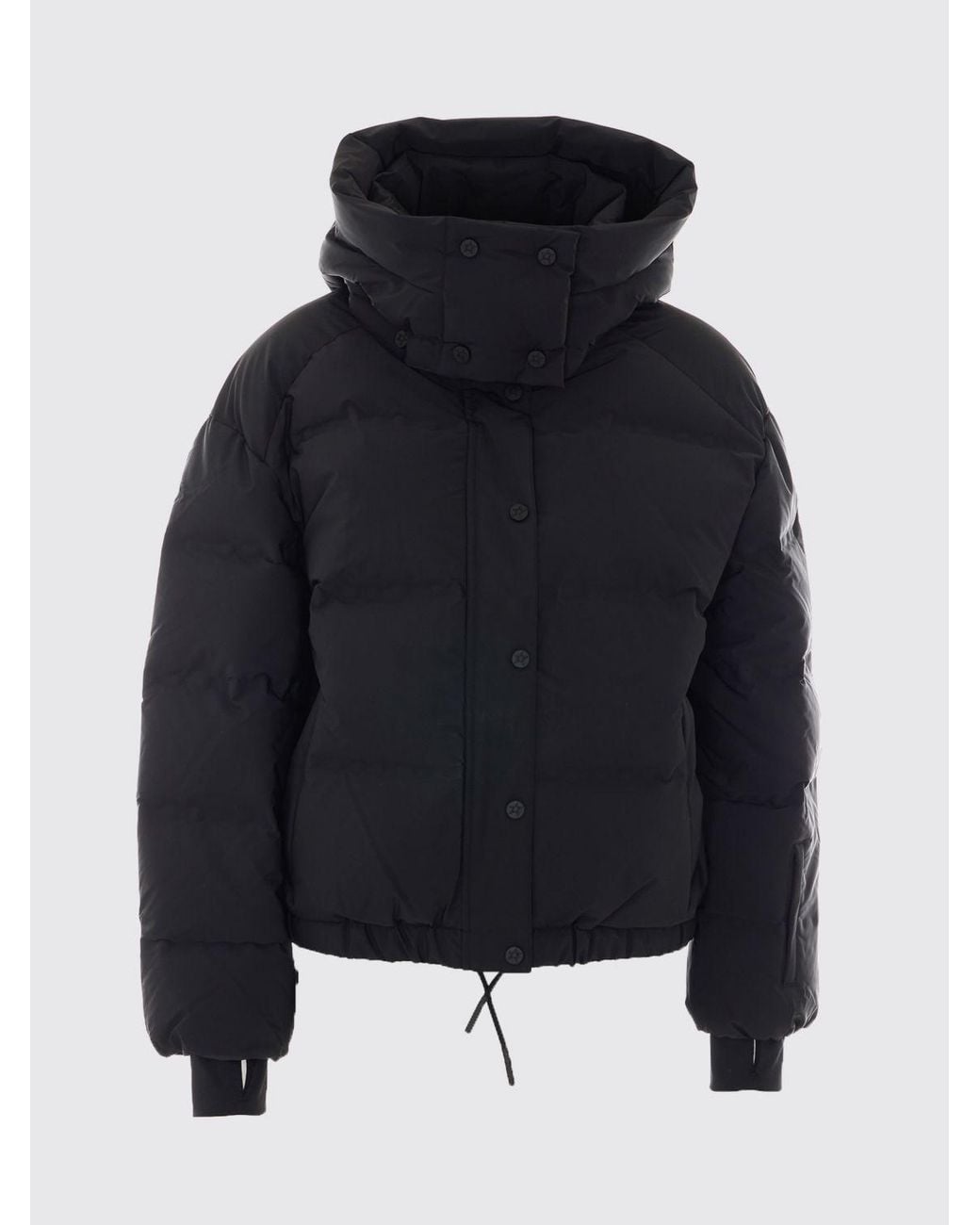 Perfect Moment Black Hooded Quilted Nylon Cropped Puffer Jacket With Funnel Neck