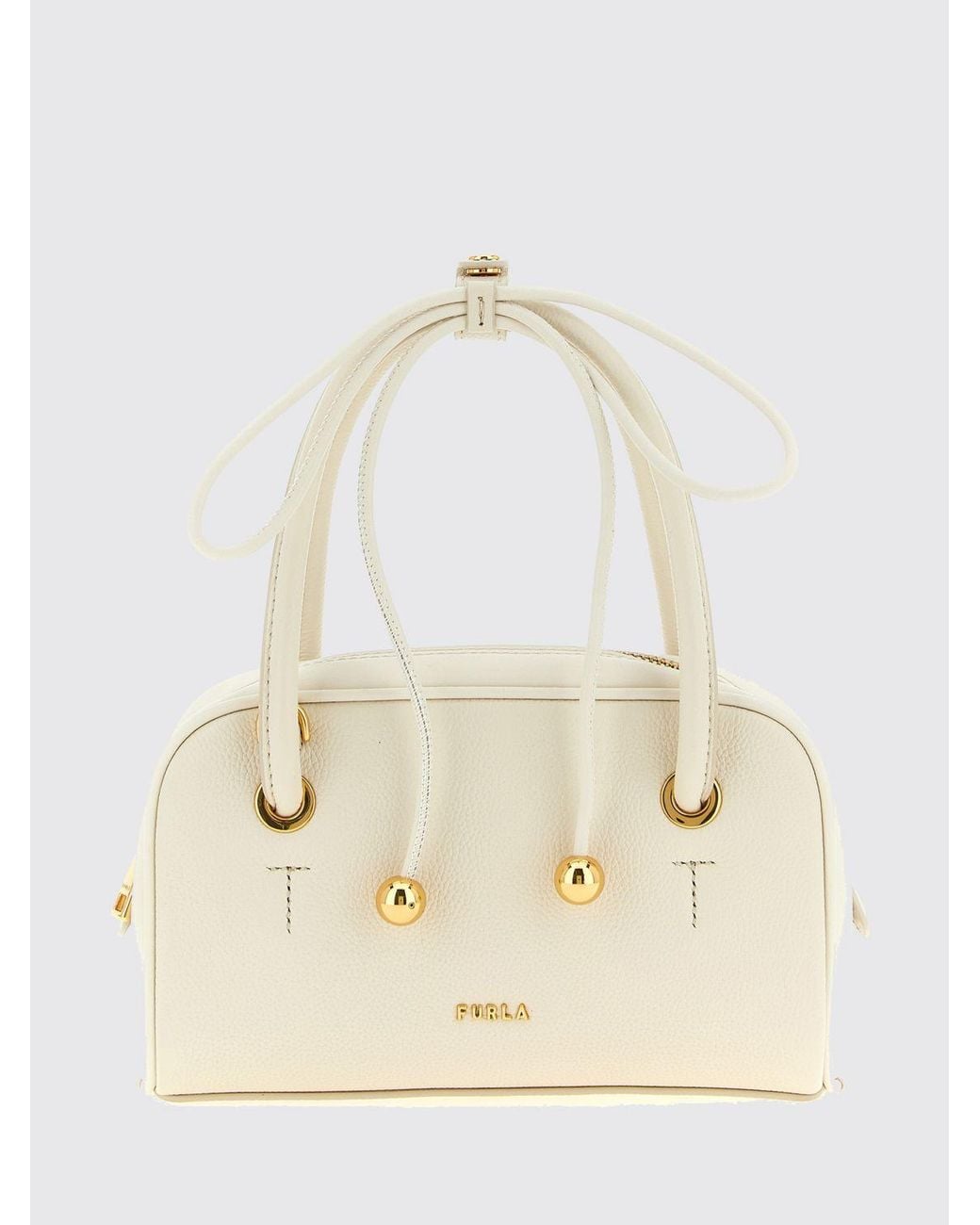 Furla Natural Poppy Mini Full-Grain Leather Handbag With Double Handle And Shoulder Strap