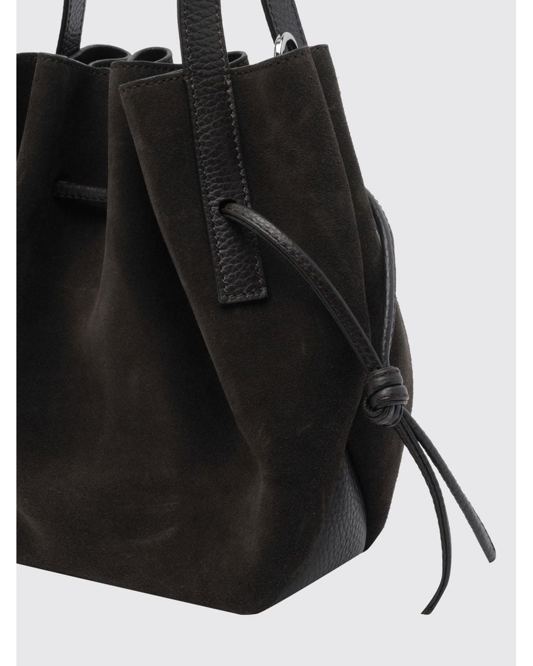Yuzefi Black Scallop Suede Calfskin Mini Bucket Bag With Drawstring