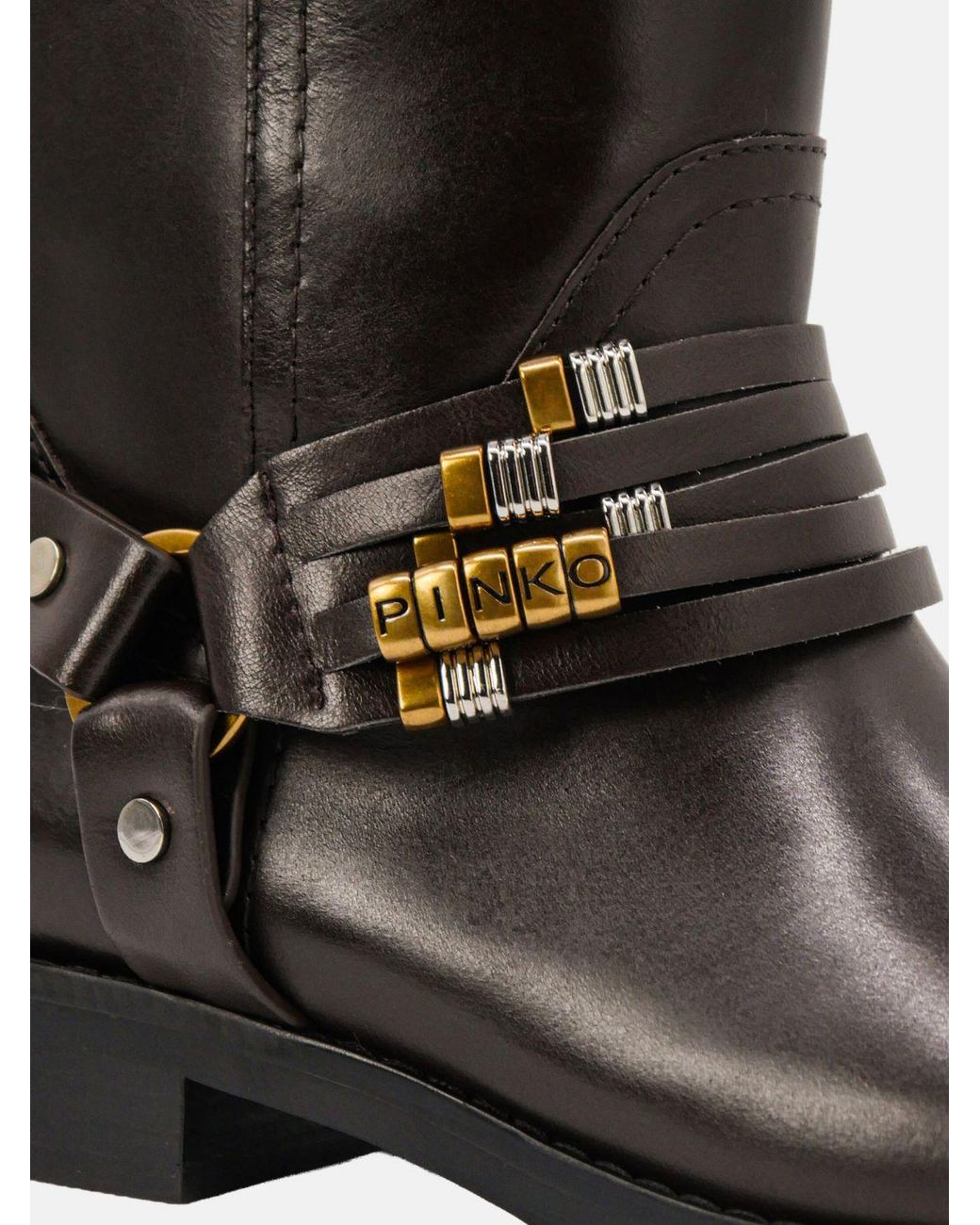 Pinko Black Embroidered Calfskin Knee-High Boots With Logo