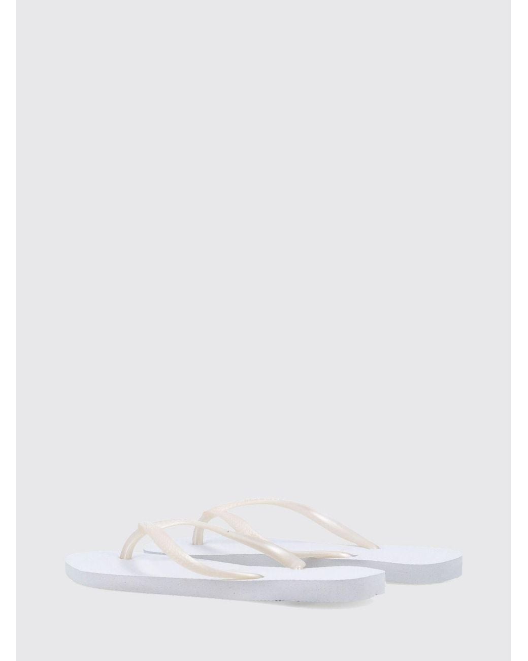 Havaianas White Slim Rubber Thong Sandals With Low Heel And Tone-On-Tone Logo