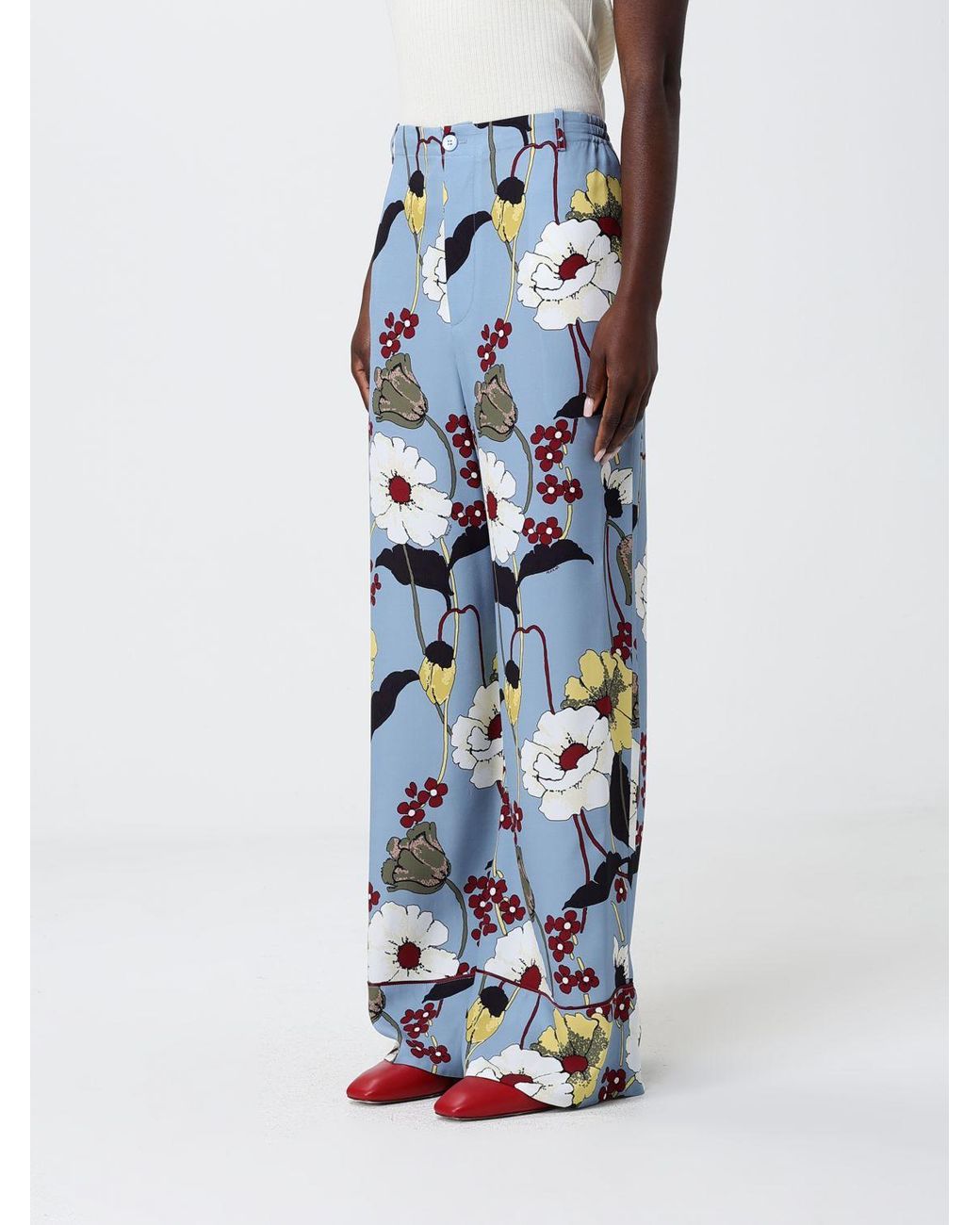 Marni Blue Floral Print Viscose Palazzo Trousers