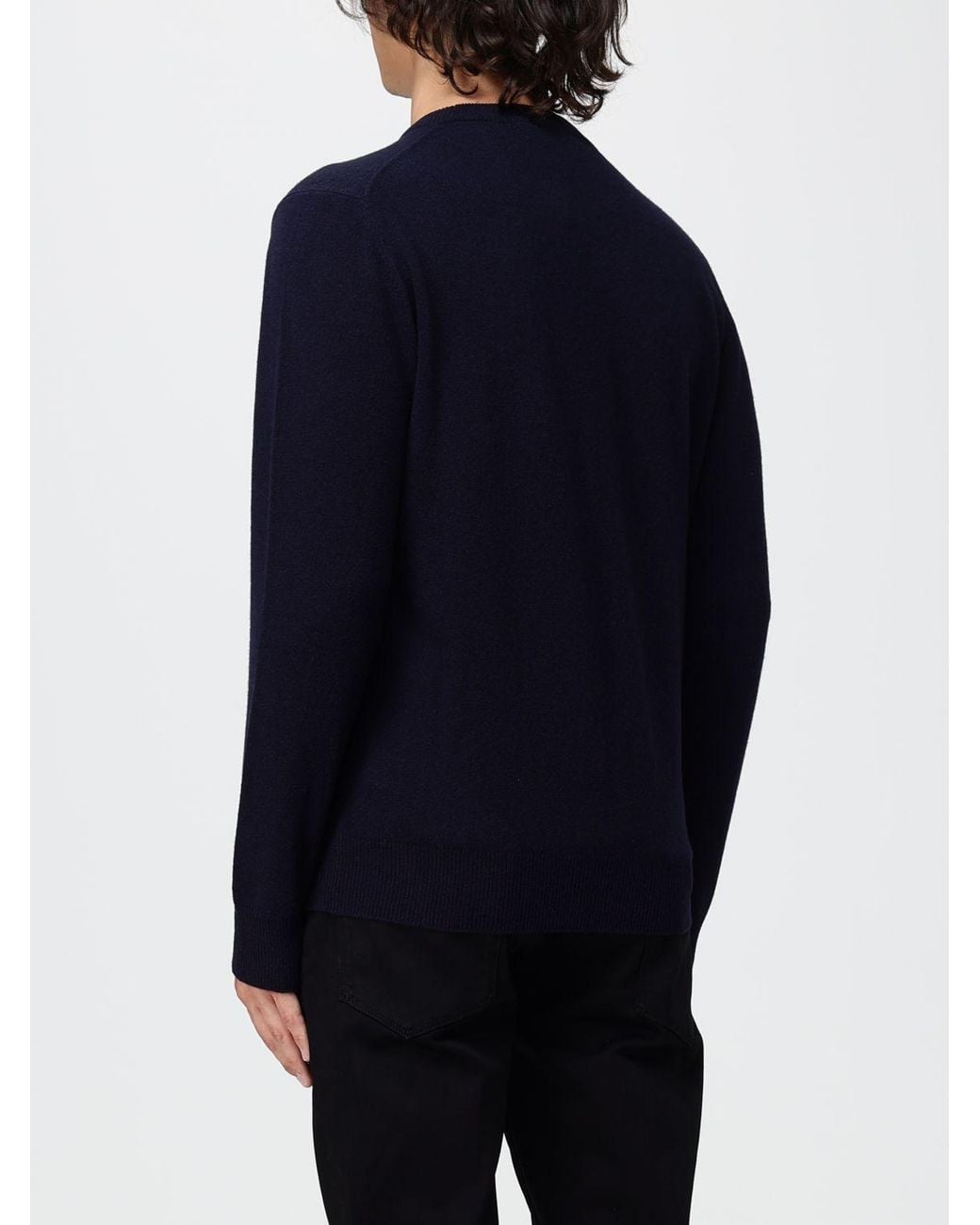 Brooksfield Blue Crew-Neck Wool Jumper With Ribbed Cuffs And Hem for men