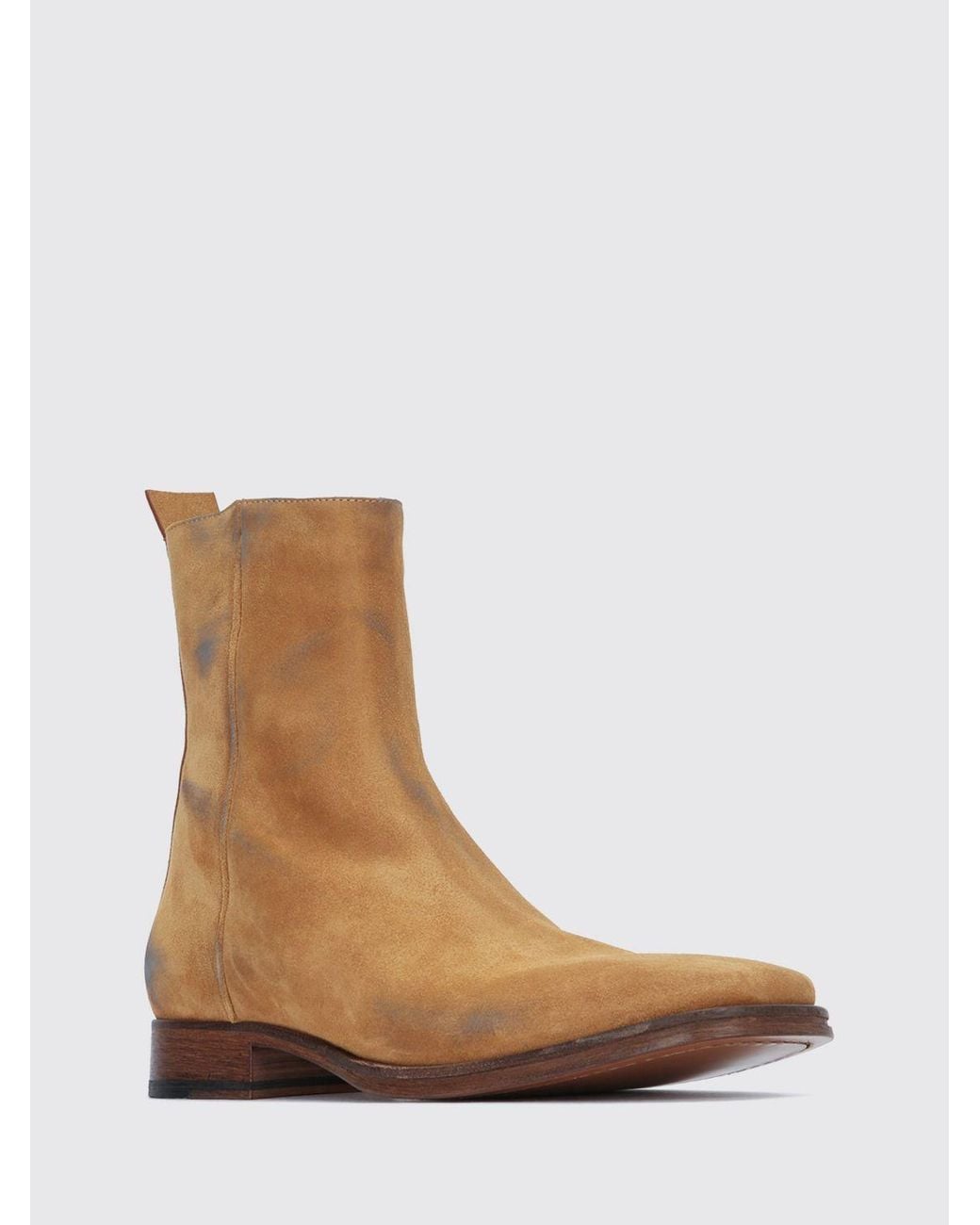 Acne White Suede Ankle Boots With Square Toe And Distressed Effect for men