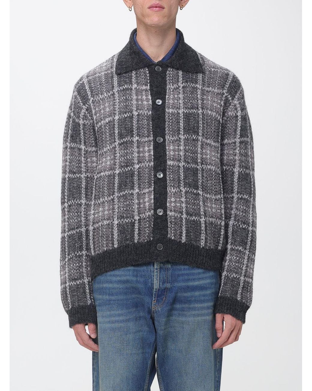 Our Legacy Gray Tartan Polo-Style Cardigan for men