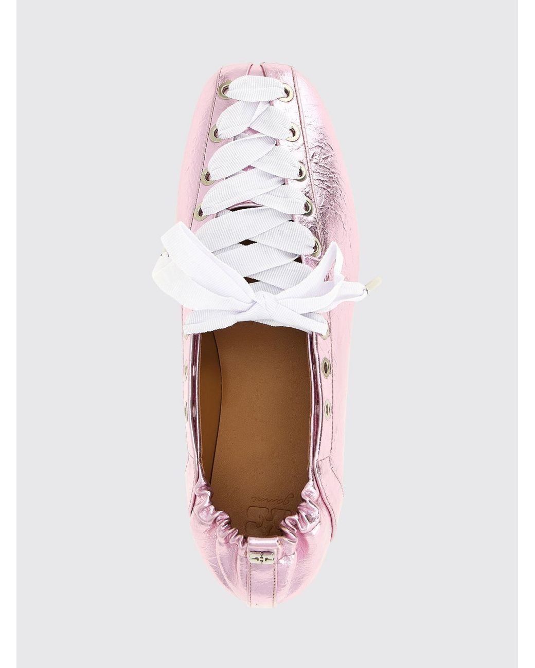 Ganni Pink Sporty Laminated Faux Leather Ballerina Flats