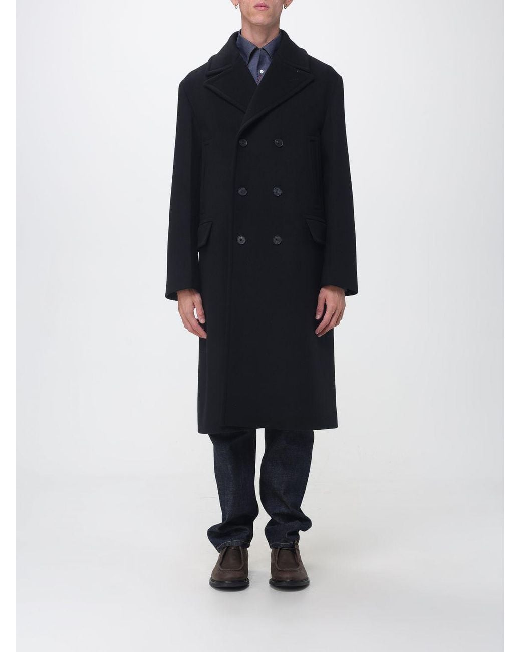 Fendi Blue Long Double-Breasted Virgin Wool Coat With Lapels for men