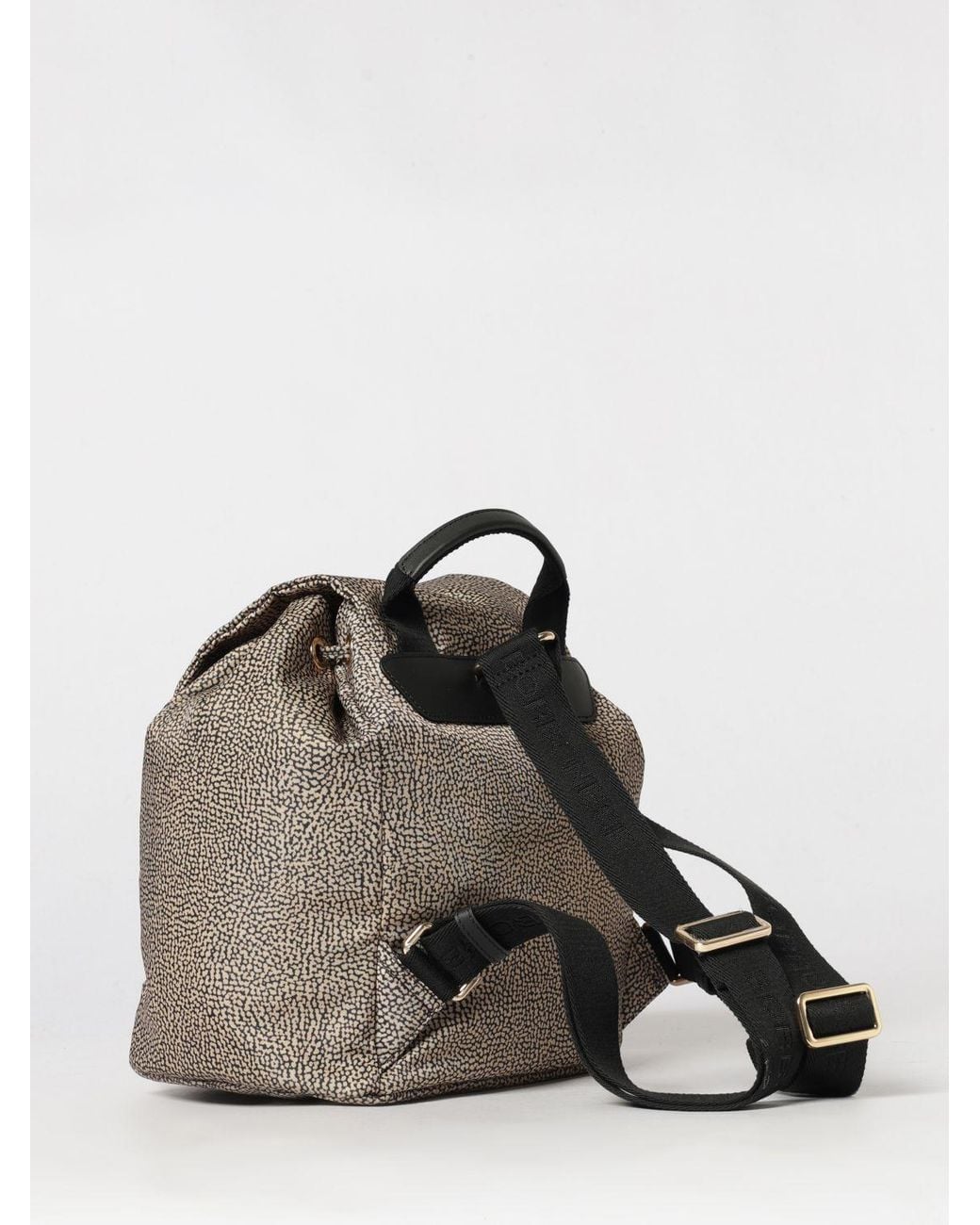 Borbonese Brown Polka Dot Recycled Nylon Backpack With Drawstring Closure