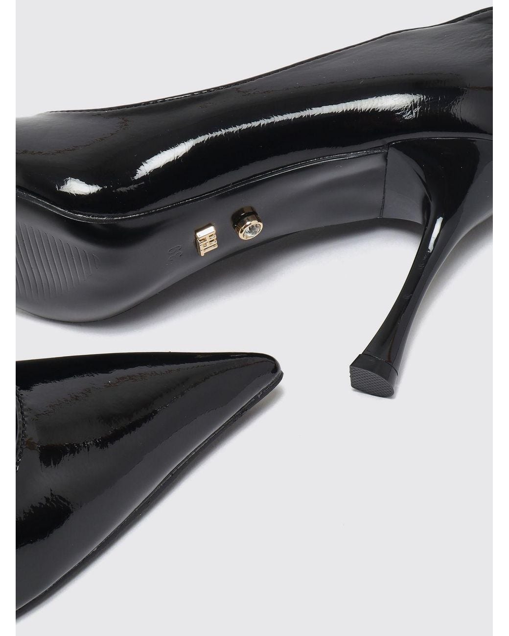 Twentyfourhaitch Black Patent Faux Leather Stiletto Pumps With Almond Toe