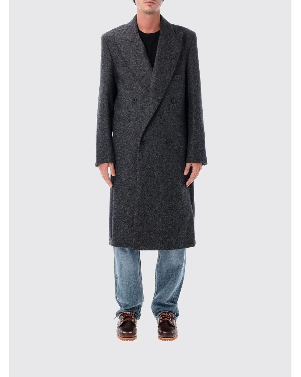 J.W. Anderson Black Long Double-Breasted Wool Coat With Peak Lapels for men