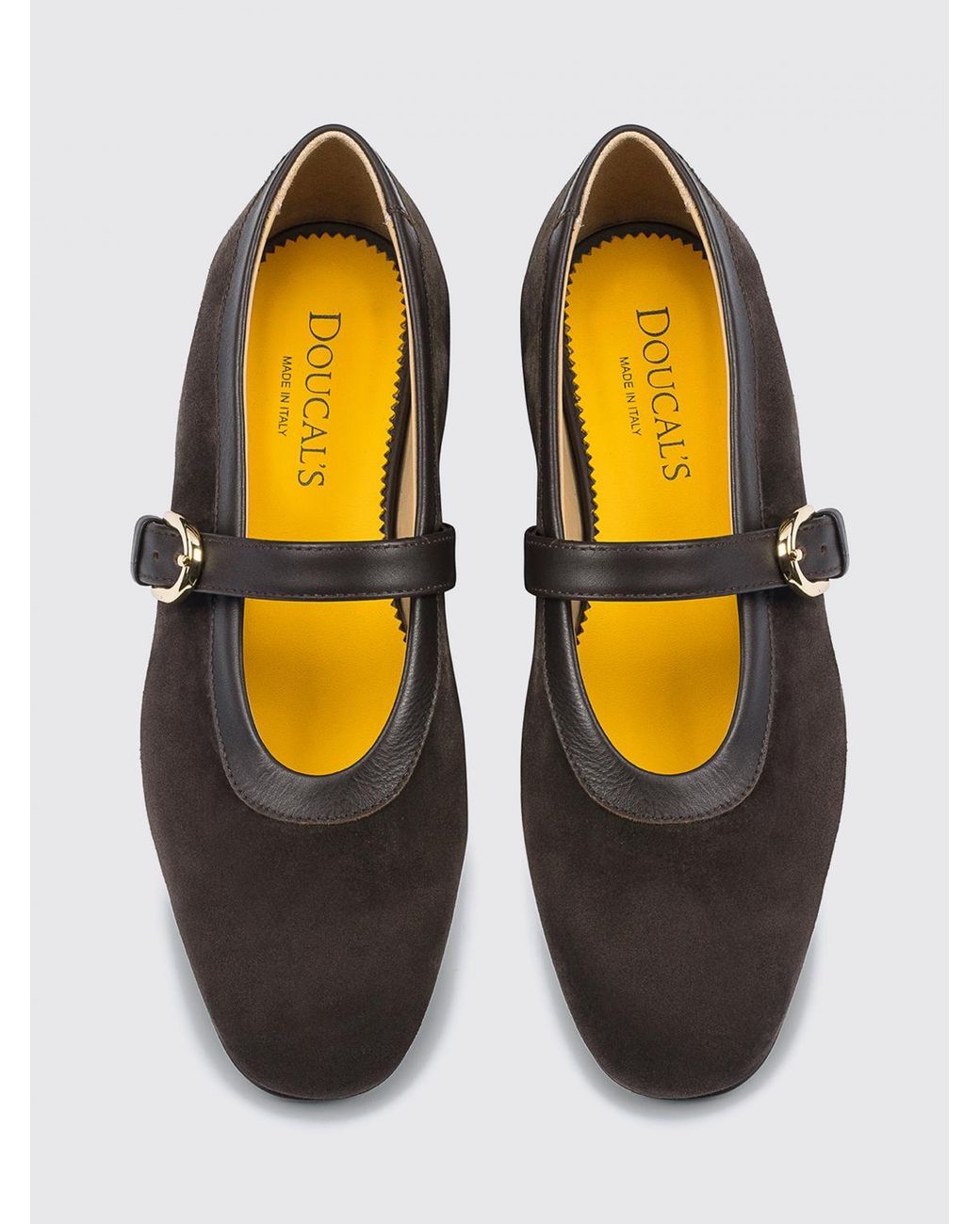 Doucal's White Mary Jane Suede Flats With Strap