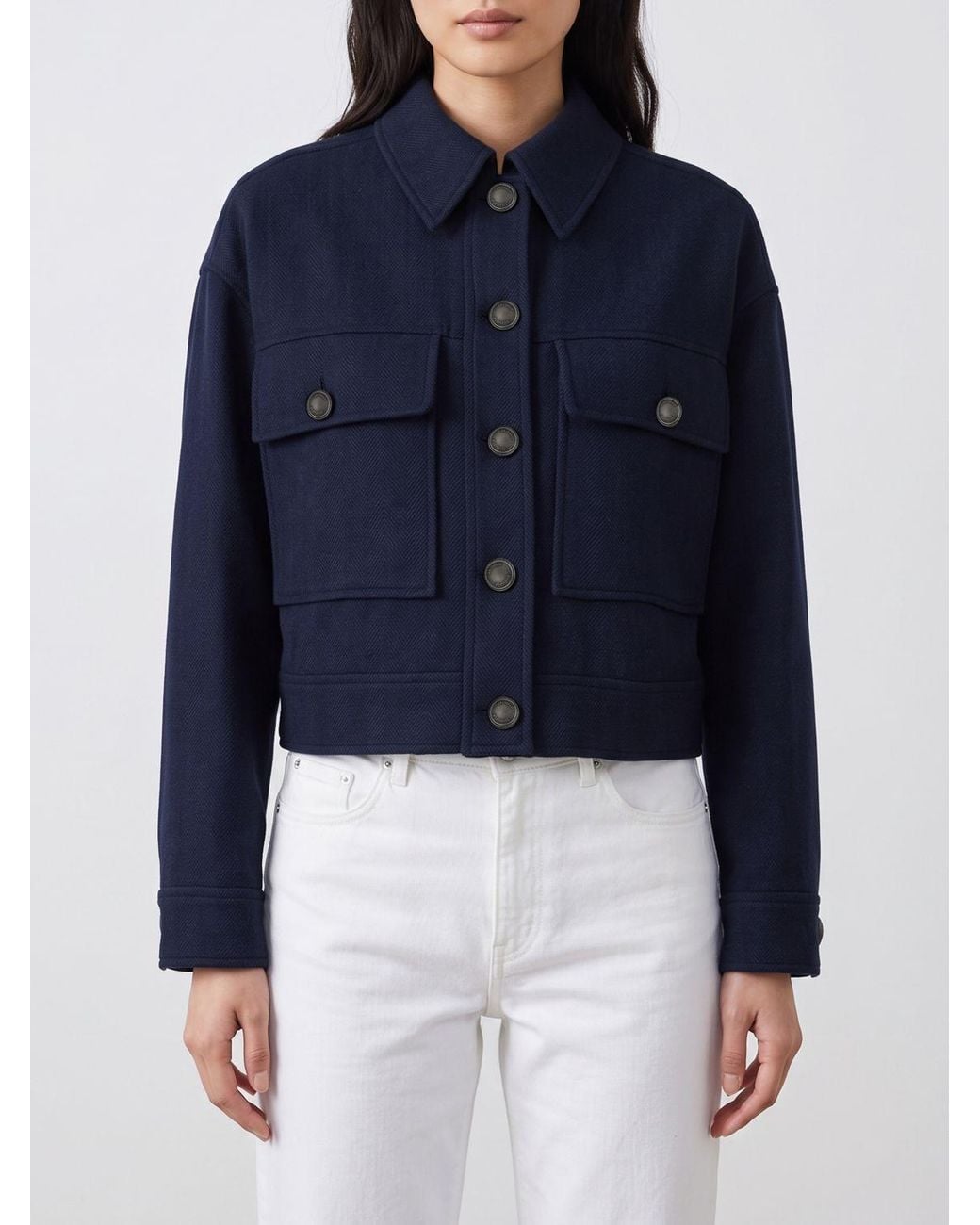Brunello Cucinelli Blue Short Virgin Wool Jacket With Flap Patch Pockets