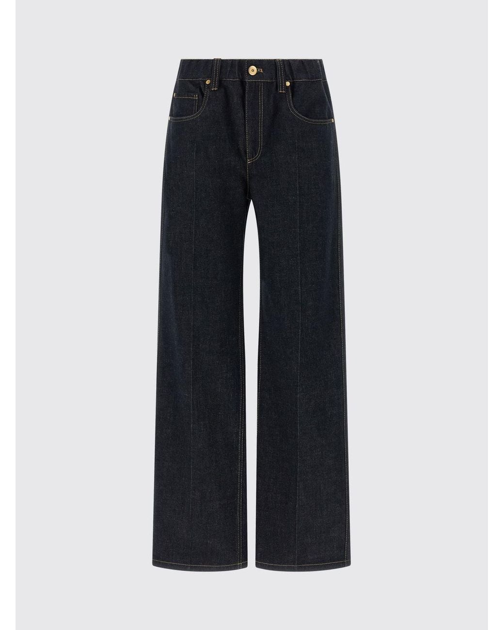 Brunello Cucinelli Black High-Waisted Cropped Wide Leg Denim Jeans With Monili