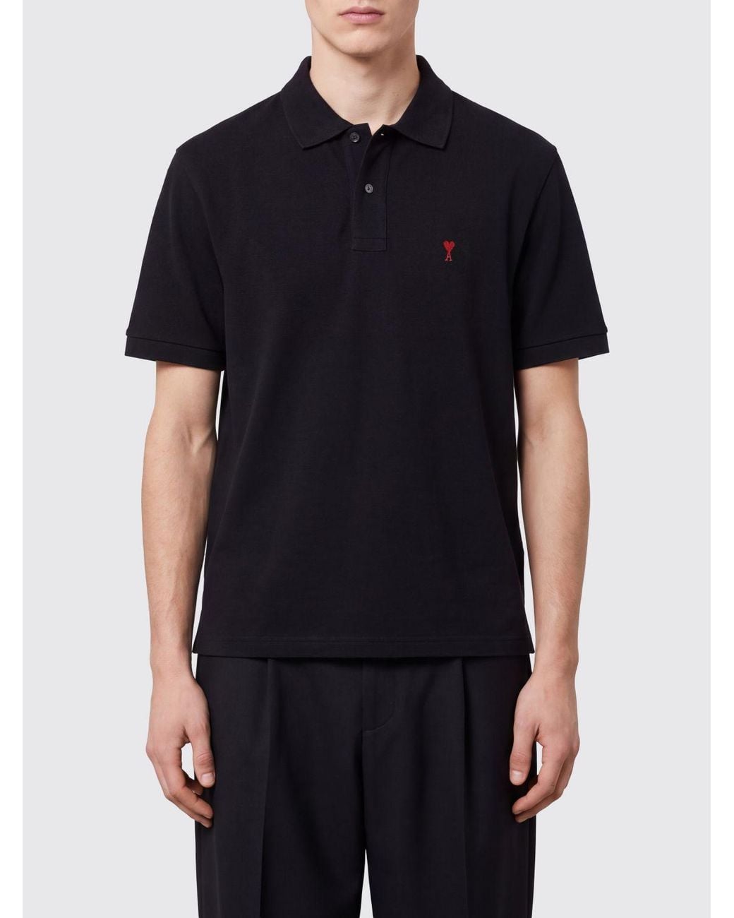 AMI Black Short-Sleeved Polo Shirt for men