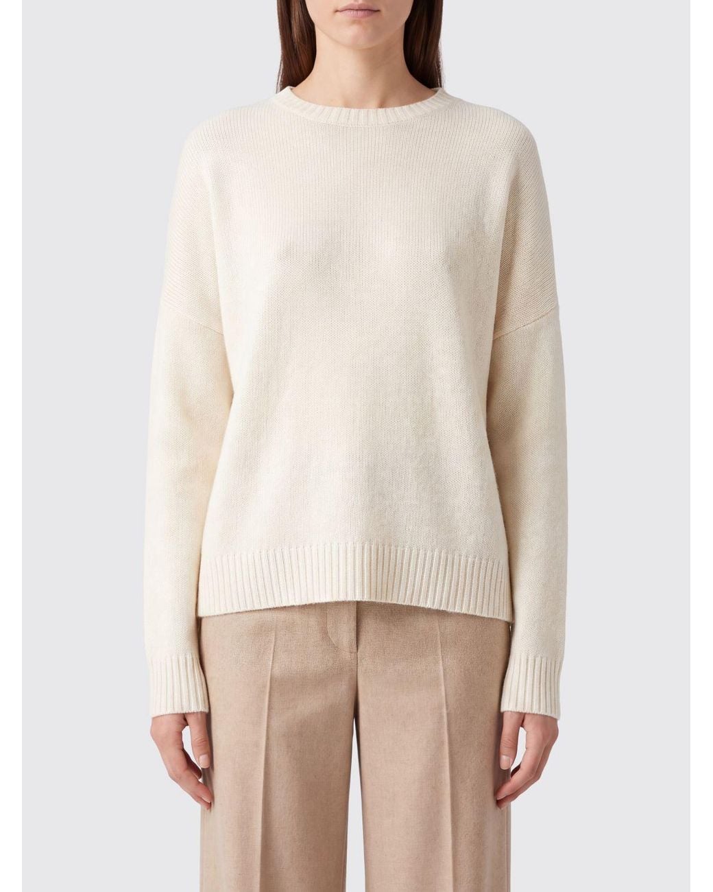 Kujten Natural 100% Cashmere Crewneck Jumper With Long Sleeves And Ribbed Trims