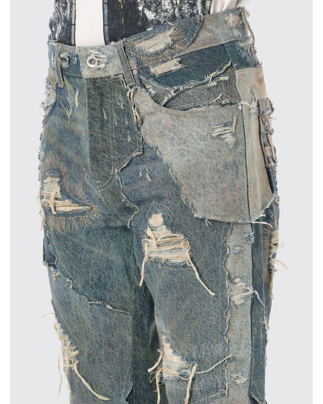 Who Decides War Blue Straight Fit Mid-Rise Distressed Jeans With Patches for men