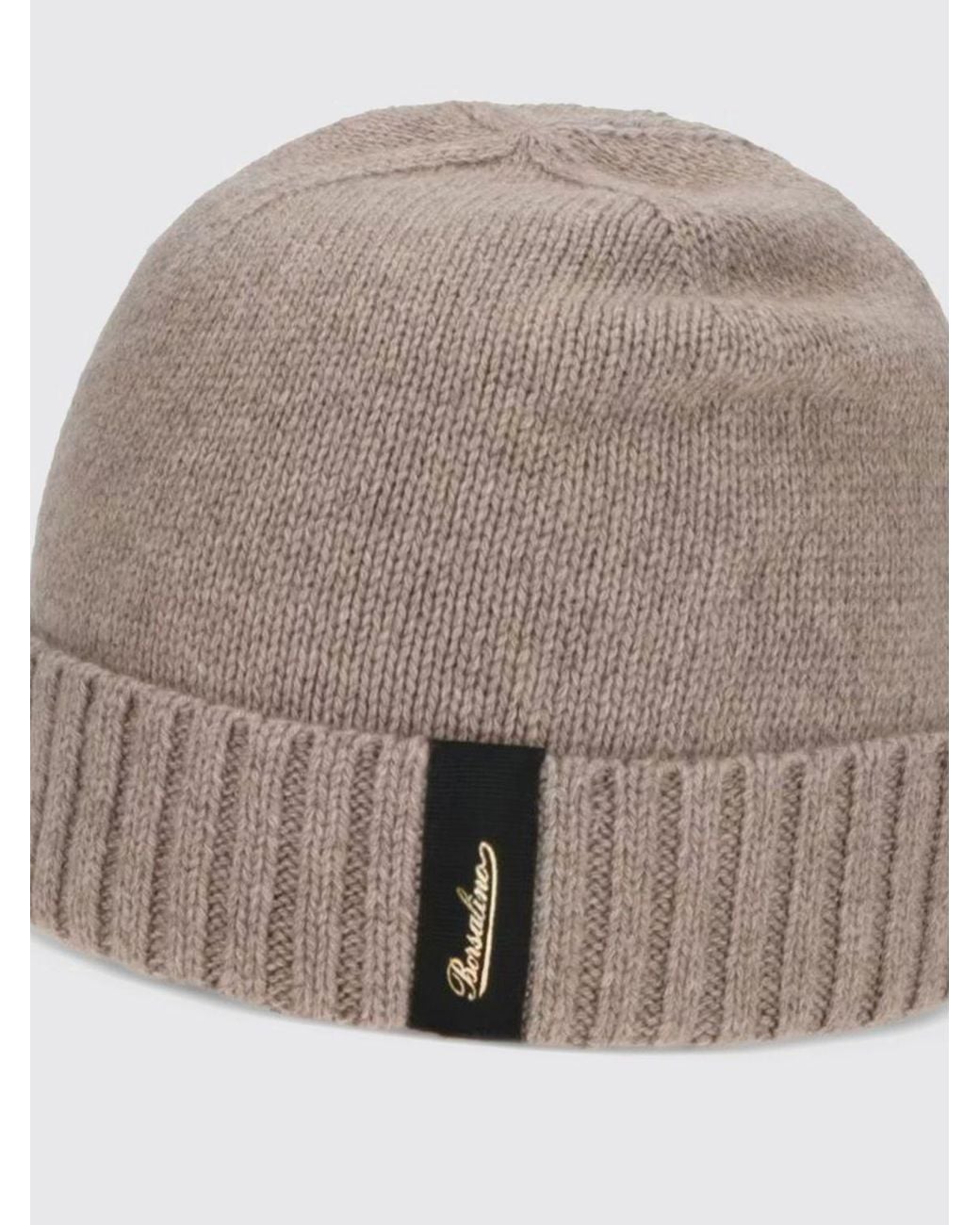 Borsalino Natural Cashmere Beanie Hat With Cuffed Brim And Logo Patch