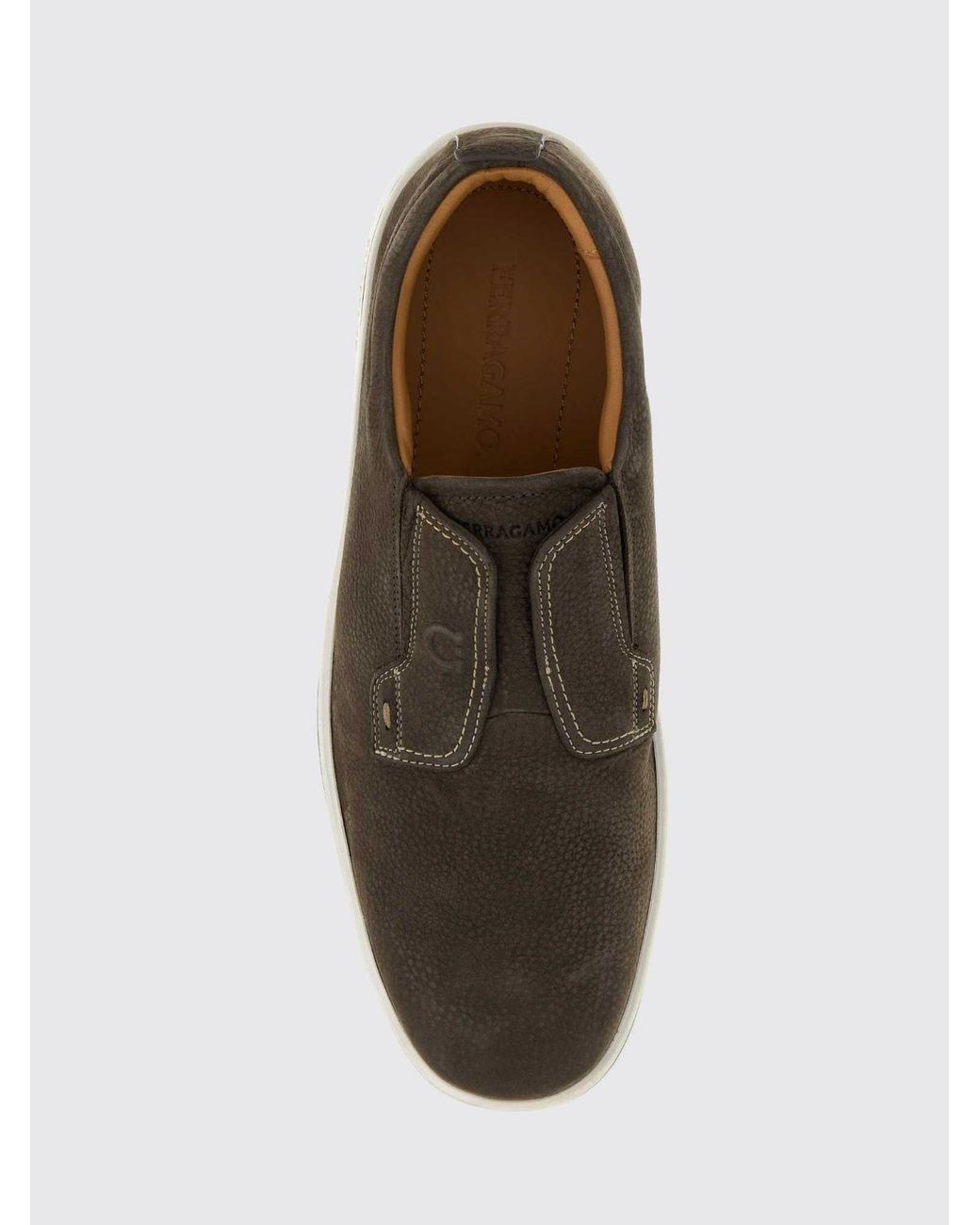 Ferragamo Gray Nubuck Loafers With Round Toe And Rubber Sole for men