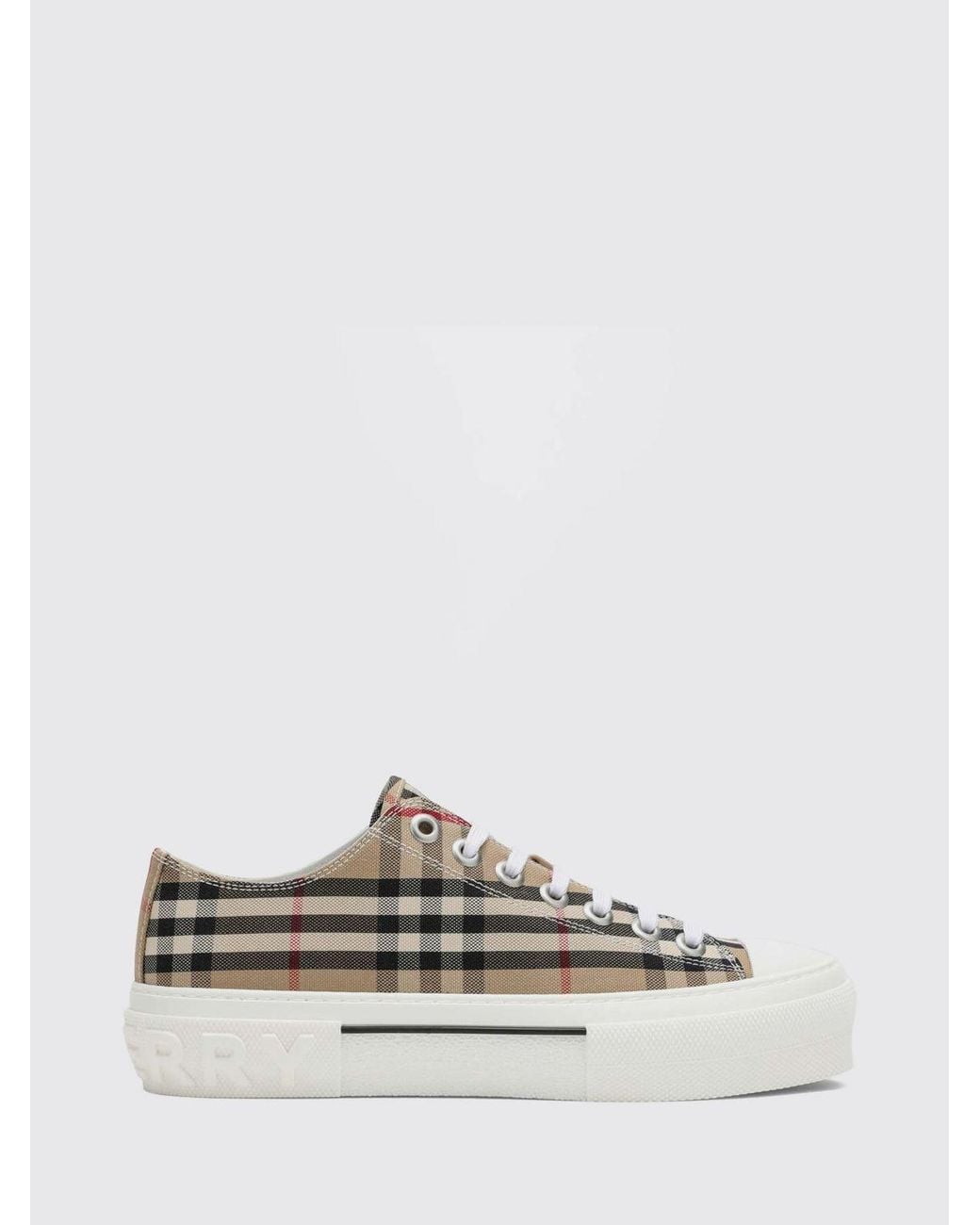 Burberry White Platform Canvas Sneakers With Vintage Check Pattern