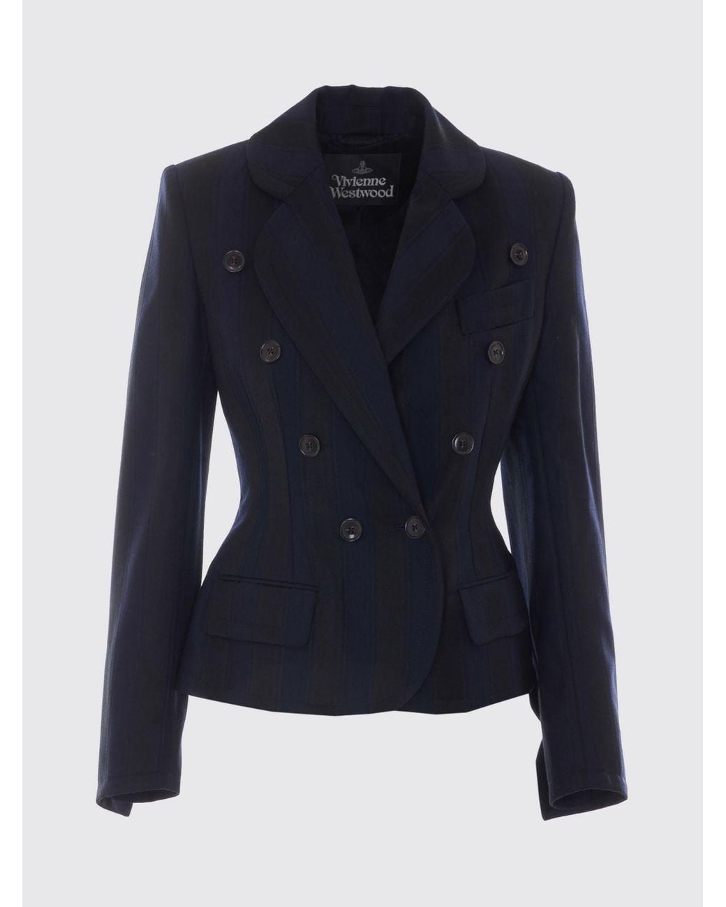 Vivienne Westwood Blue Pinstriped Double-Breasted Cropped Blazer
