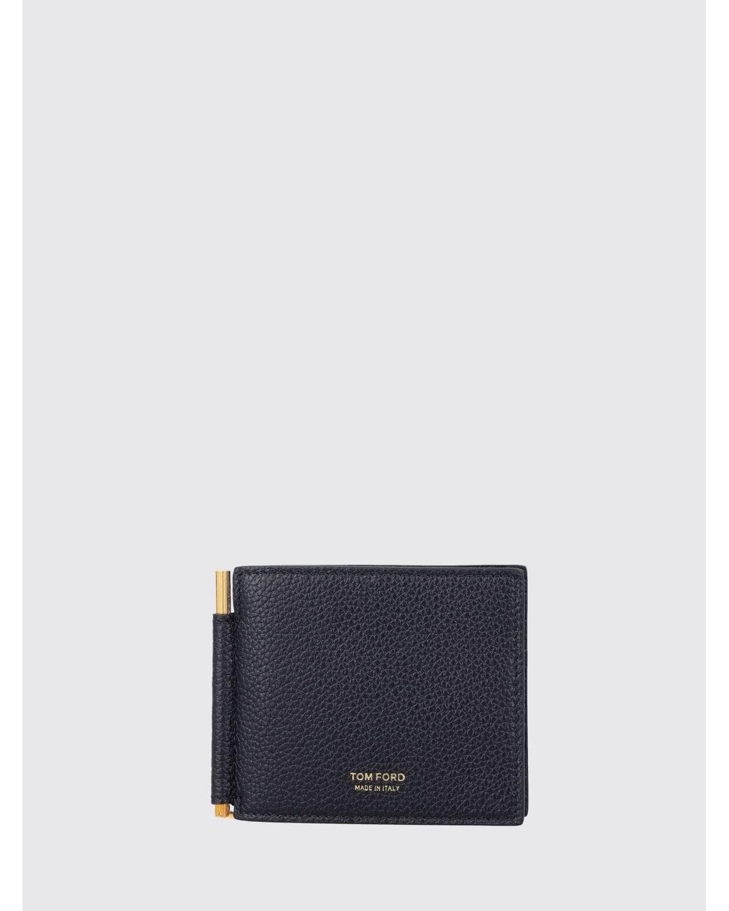 Tom Ford Blue Grained Calfskin Wallet With Money Clip for men