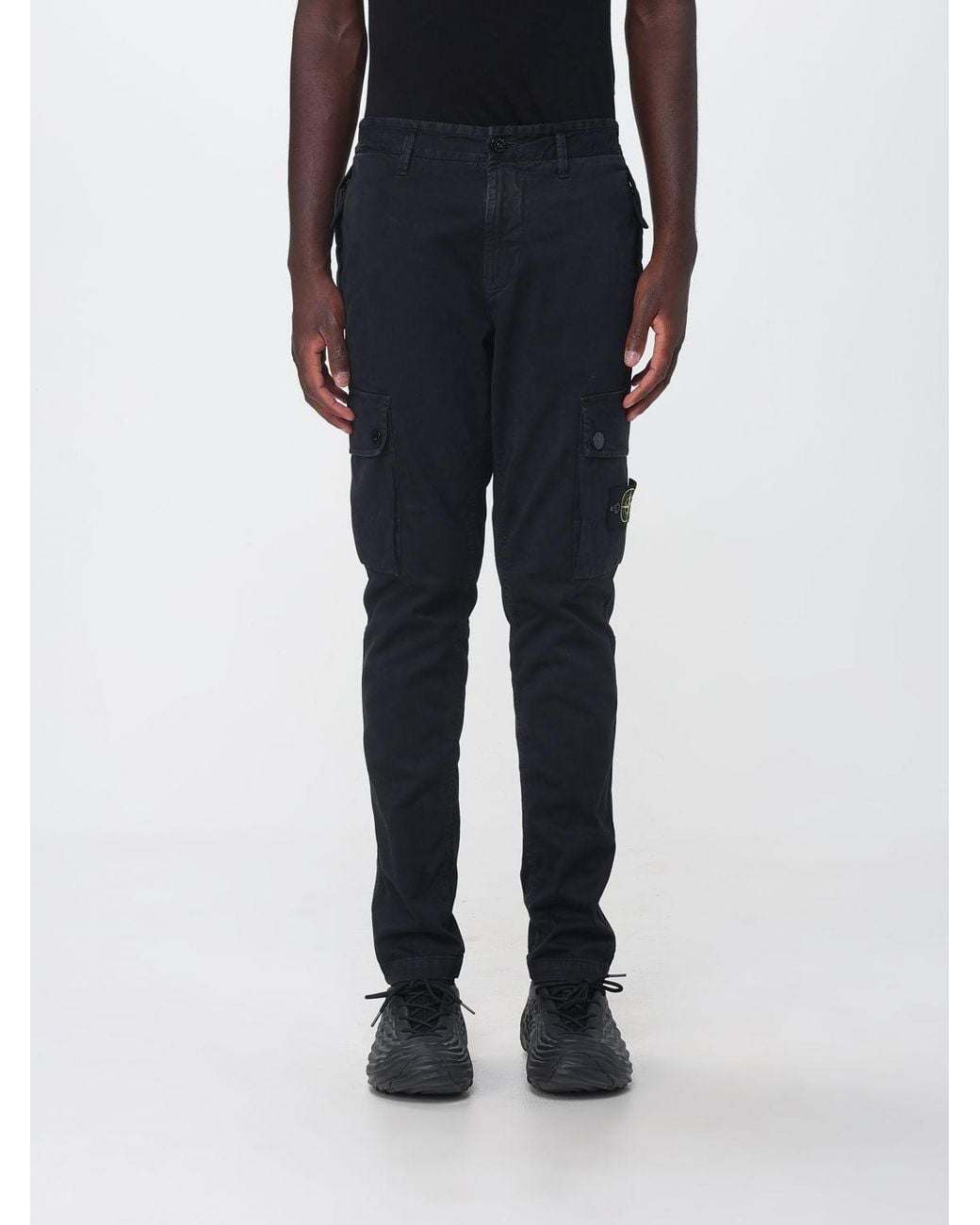 Stone Island Blue Stretch Organic Cotton Cargo Trousers With Compass Logo for men
