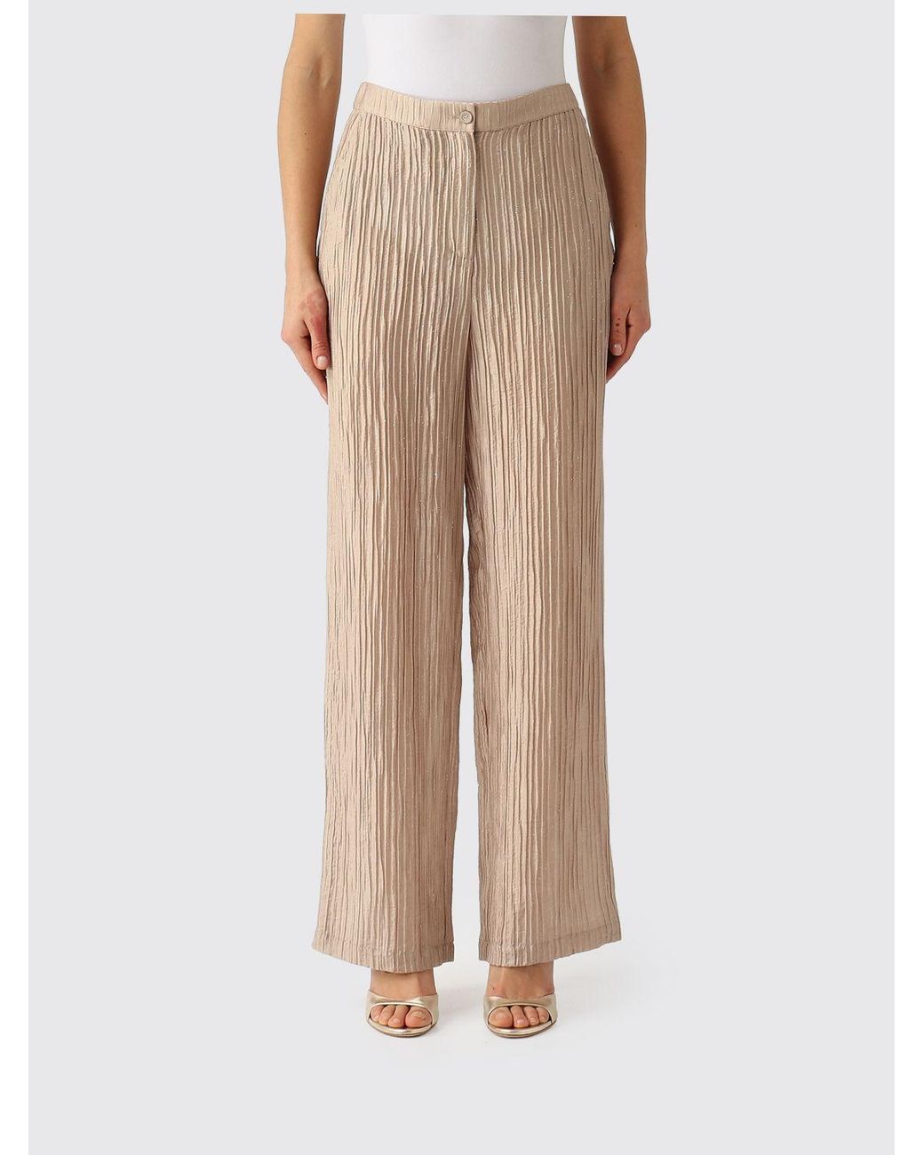 Emporio Armani Natural Pleated Lyocell Blend Palazzo Pants