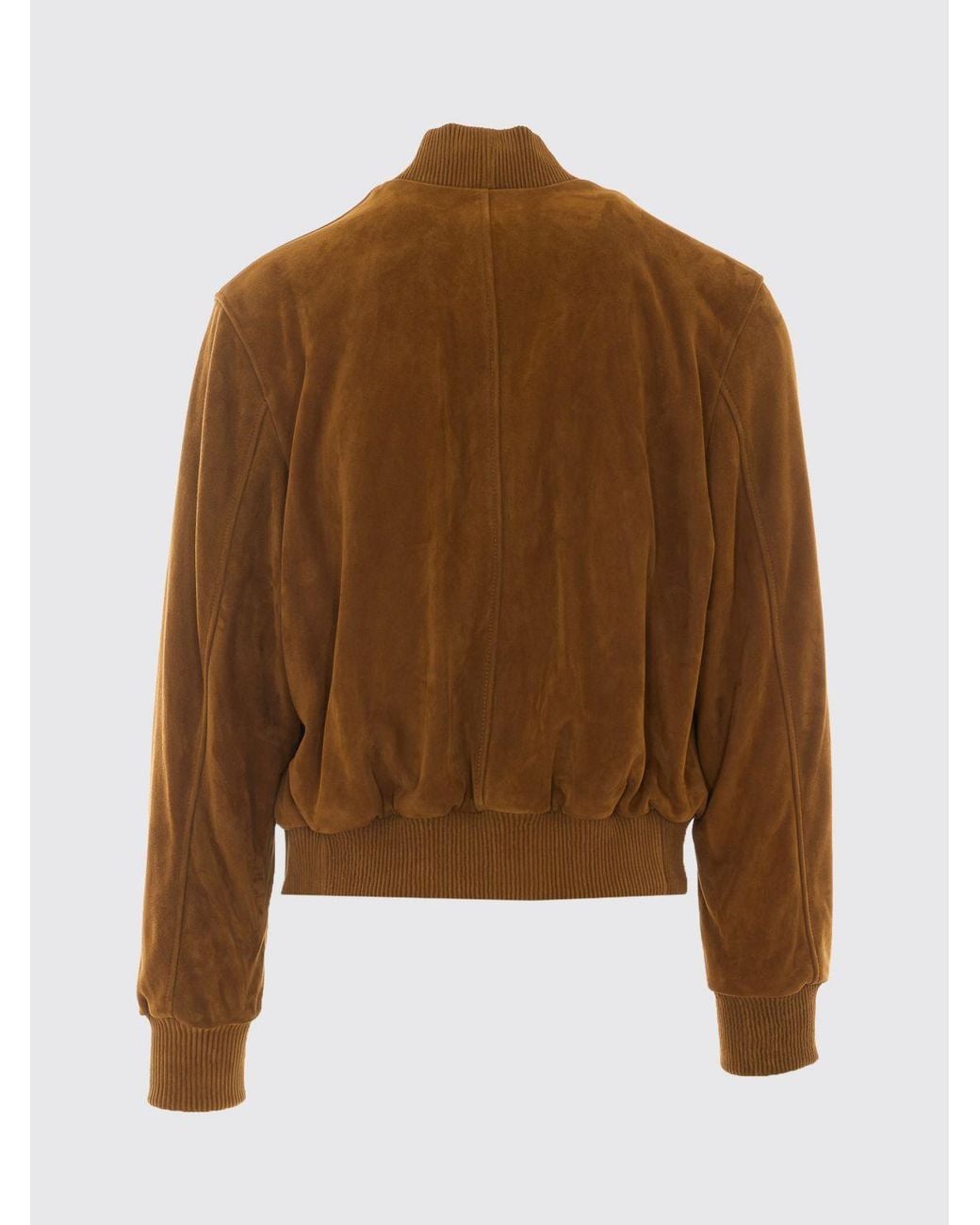 AMI Brown Relaxed Fit Suede Leather Bomber Jacket With Embroidered Logo for men