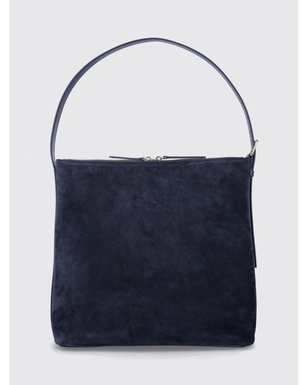 A.P.C. Blue Large Vera Suede Shoulder Bag With Adjustable Handle And Zip Closure