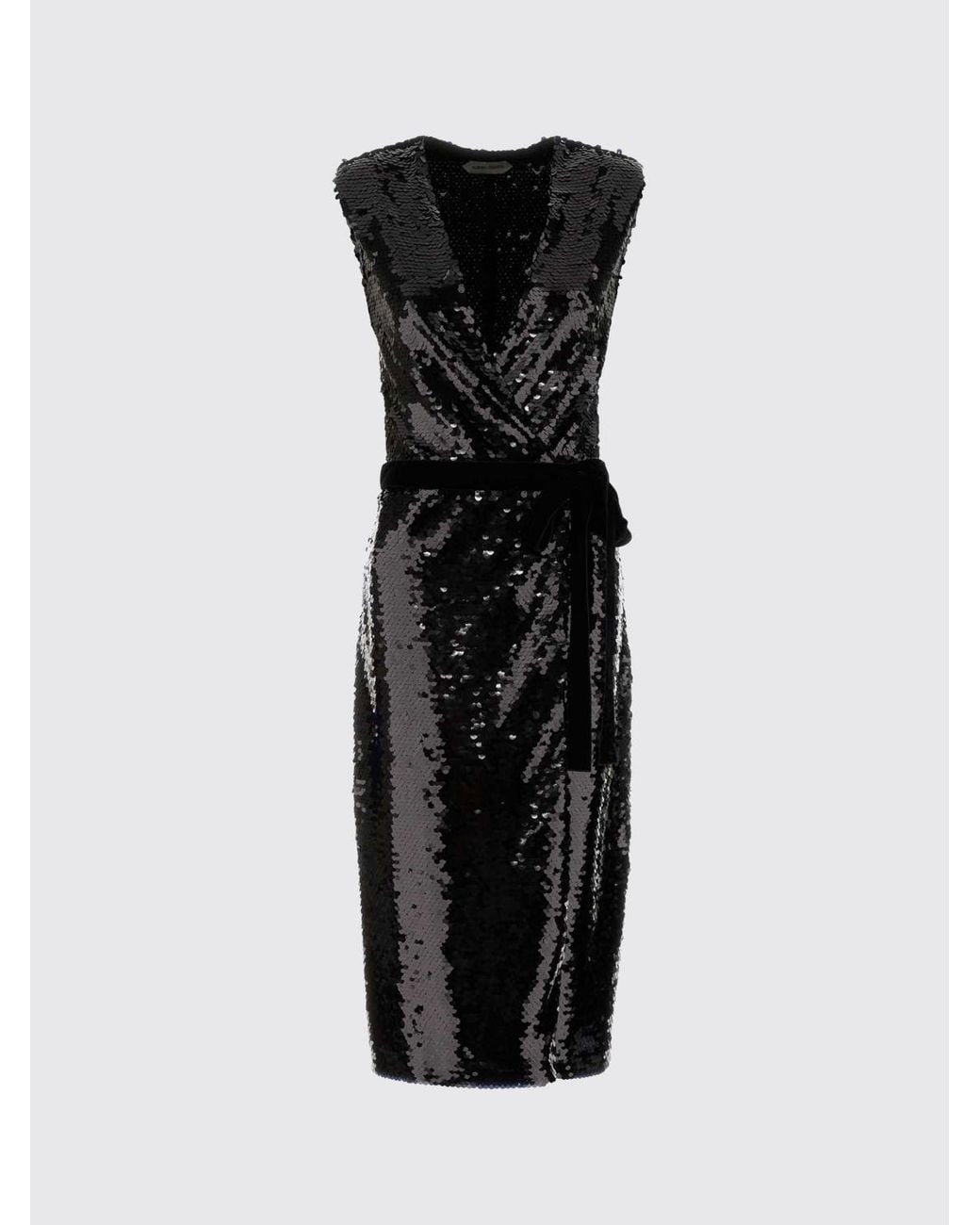 Alberta Ferretti Black Sleeveless Sequin Wrap Midi Dress