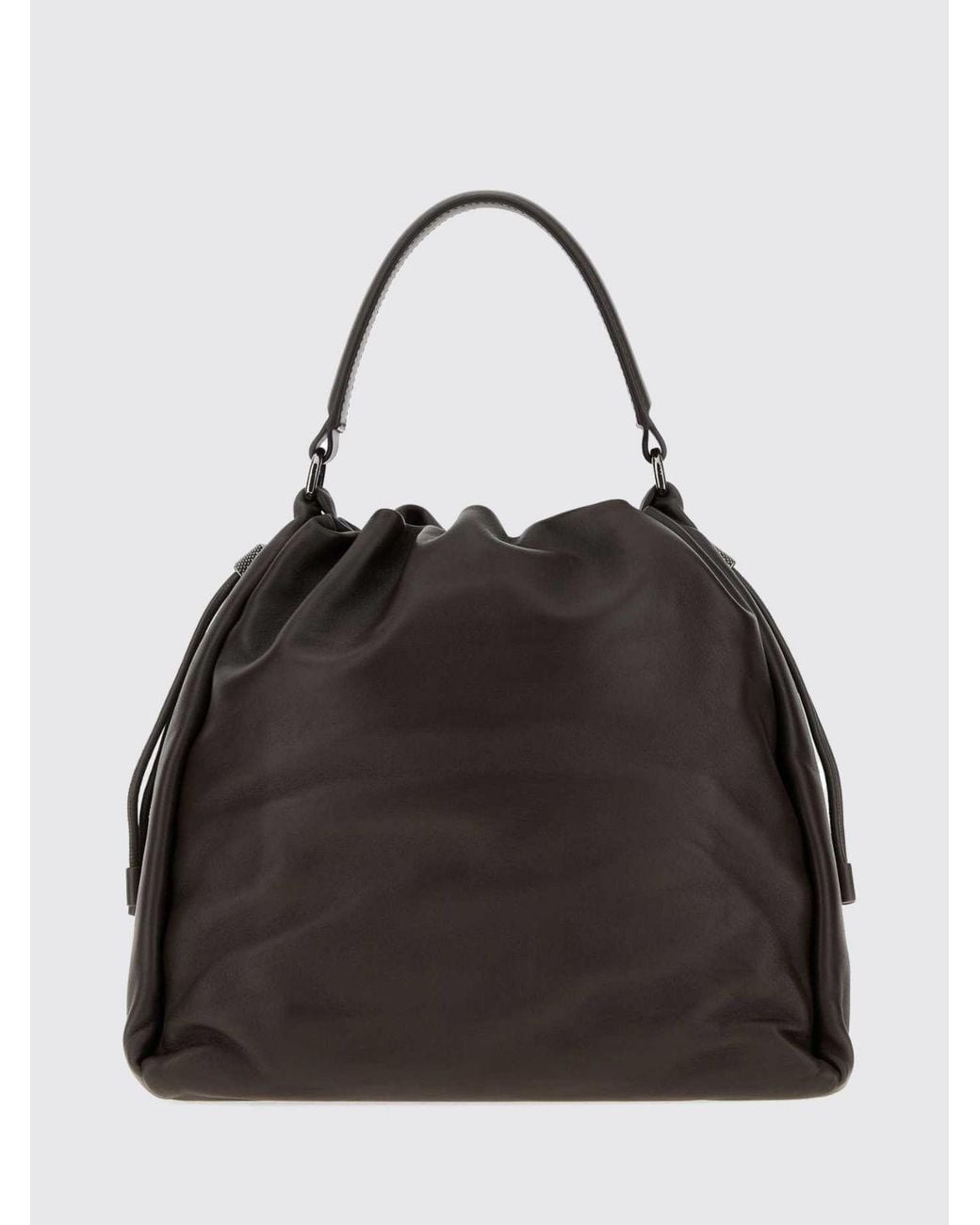 Brunello Cucinelli Black Mellow Smooth Leather Bucket Bag With Monili Embellishment