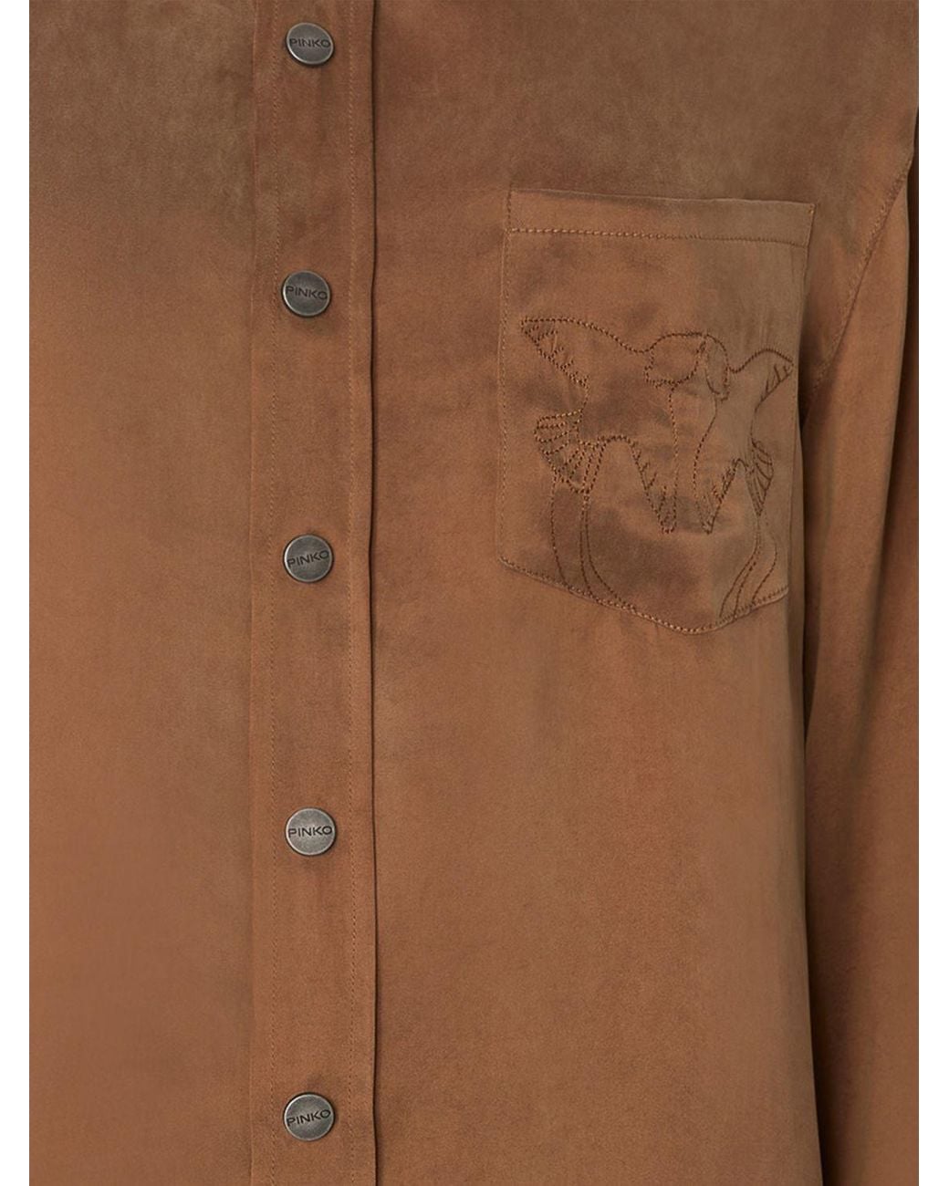 Pinko Brown Cupro And Viscose Twill Shirt With Dropped Shoulders