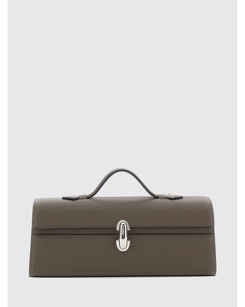 SAVETTE Gray Symmetry Grained Calfskin Clutch With Metallic Closure