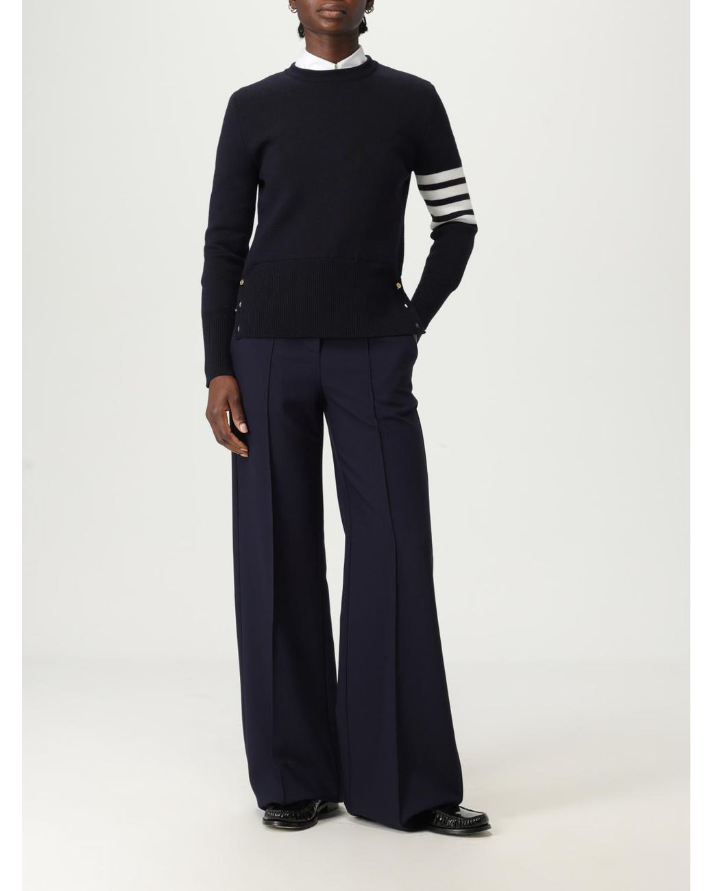 Thom Browne Blue Woll-Rundhalspullover Mit 4-Bar-Streifen